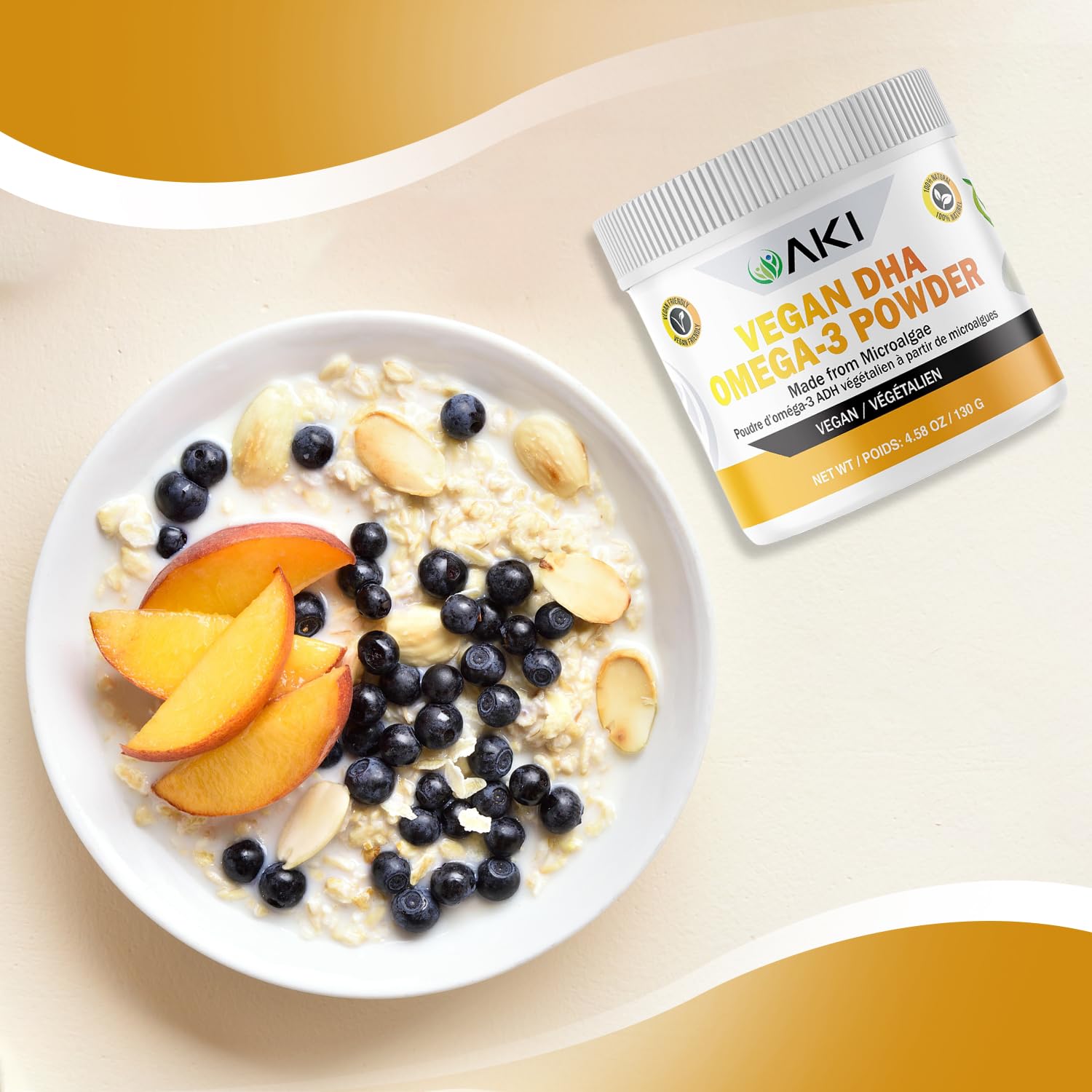 Foto 3 | Suplementos Aki Omega 3 Dha En Polvo De Microalgas, 130 G - Venta Internacional.
