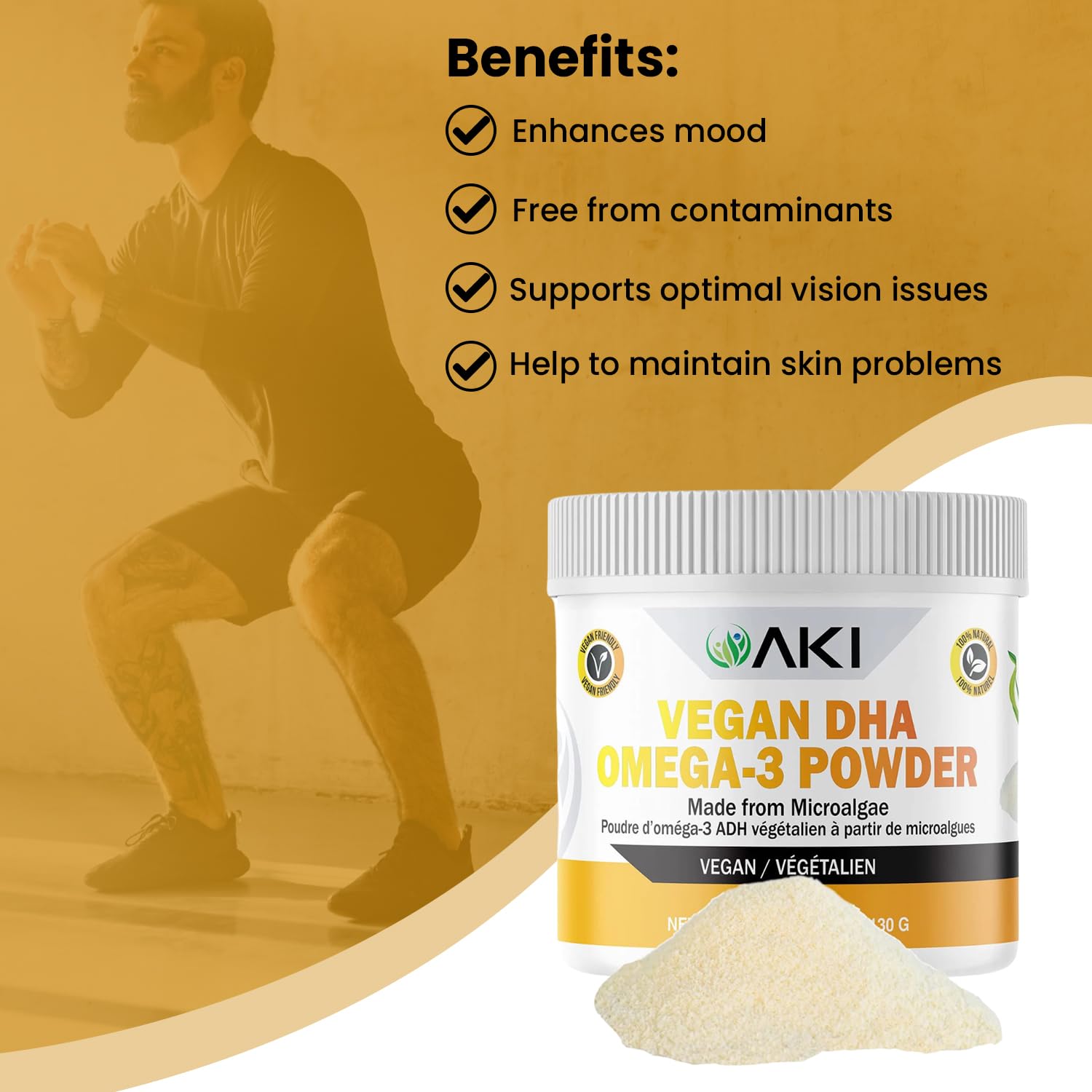 Foto 4 | Suplementos Aki Omega 3 Dha En Polvo De Microalgas, 130 G - Venta Internacional.