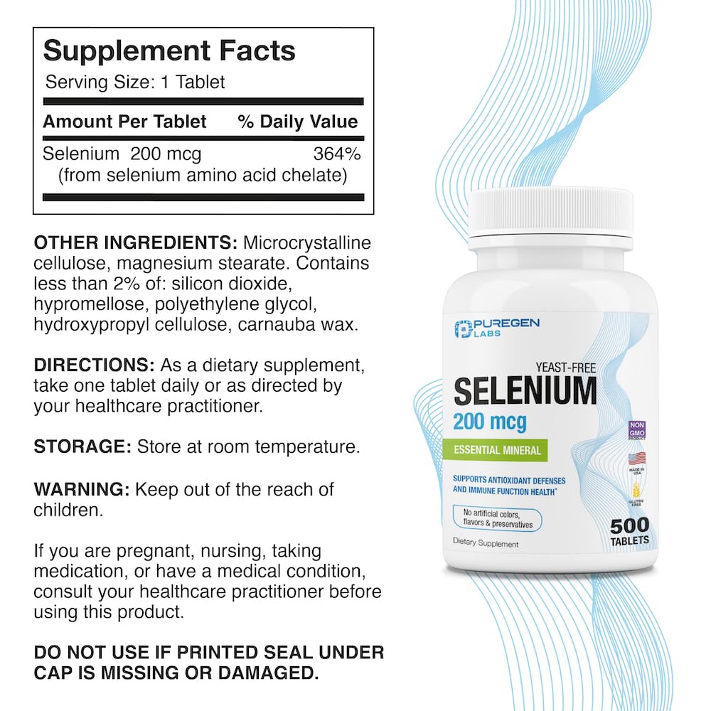 Foto 2 | Suplemento De Selenio Puregen Labs 200 Mcg 500 Tabletas - Venta Internacional.