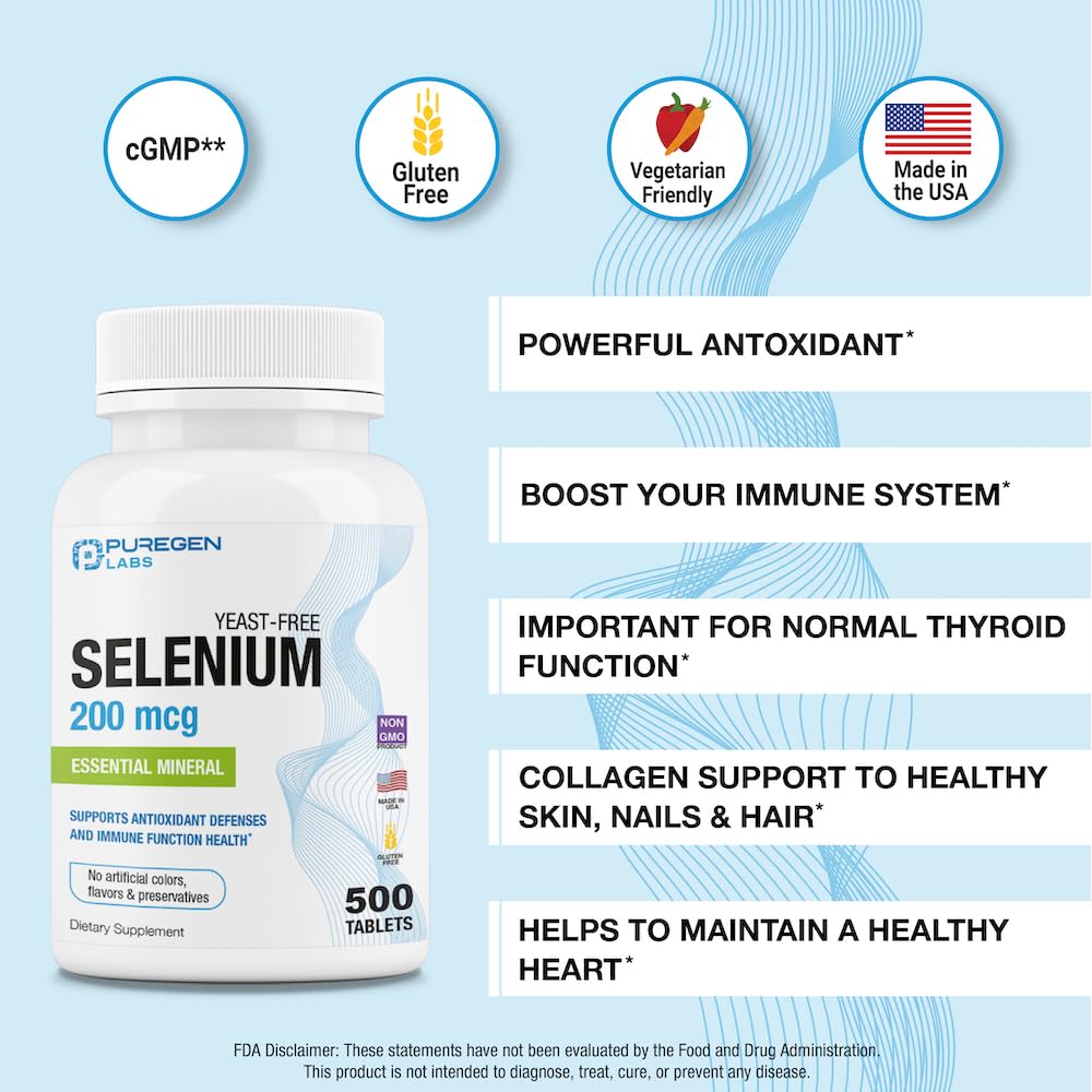 Foto 4 pulgar | Suplemento De Selenio Puregen Labs 200 Mcg 500 Tabletas - Venta Internacional.