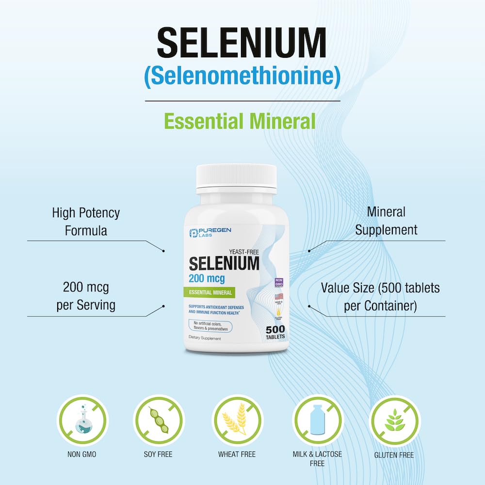 Foto 5 pulgar | Suplemento De Selenio Puregen Labs 200 Mcg 500 Tabletas - Venta Internacional.