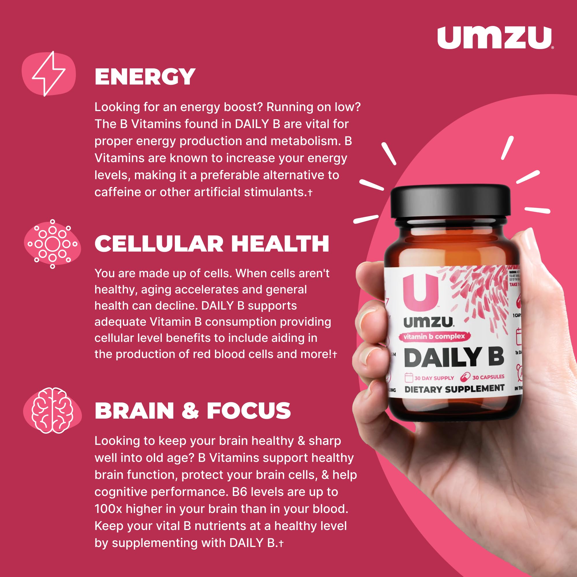 Foto 3 | Complejo De Vitamina B Umzu Daily B, 30 Cápsulas, Suministro Para 30 Días - Venta Internacional.