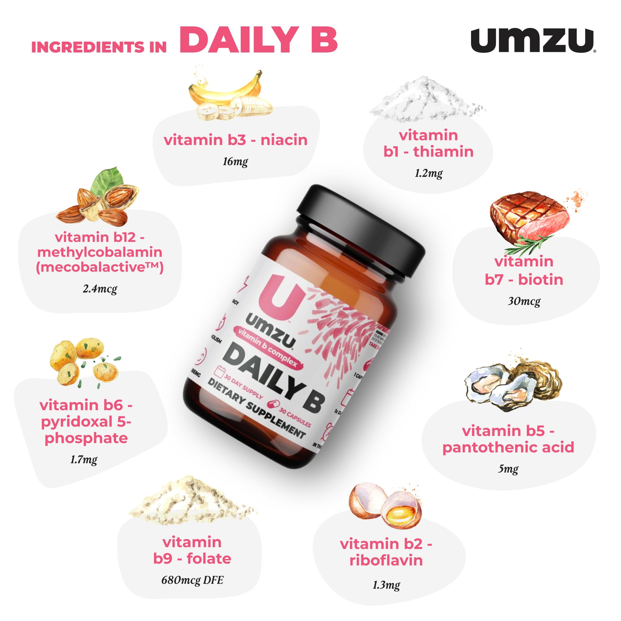 Foto 4 | Complejo De Vitamina B Umzu Daily B, 30 Cápsulas, Suministro Para 30 Días - Venta Internacional.