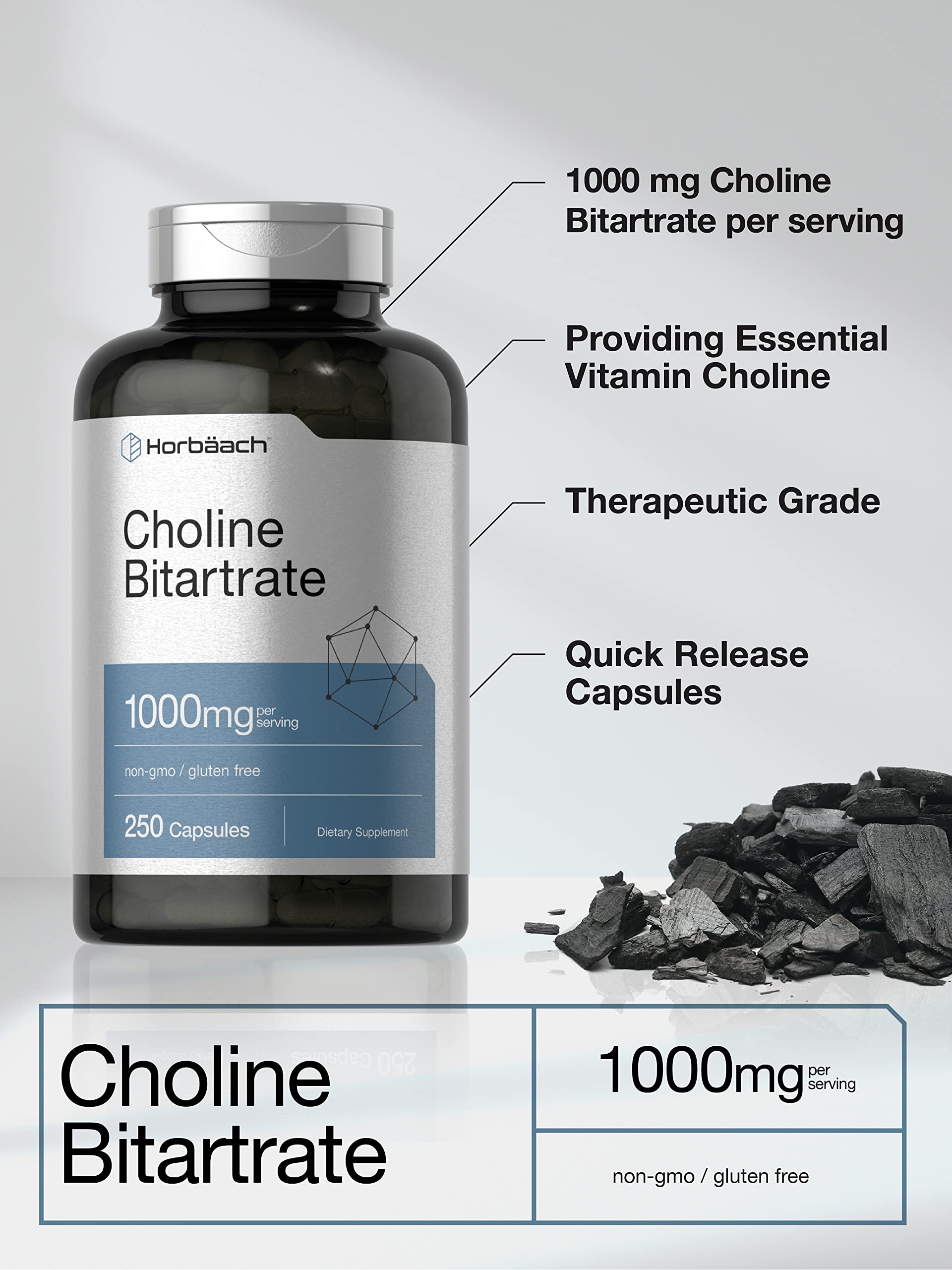 Foto 3 | Suplemento De Bitartrato De Colina Horbaach 1000 Mg 250 Cápsulas - Venta Internacional.