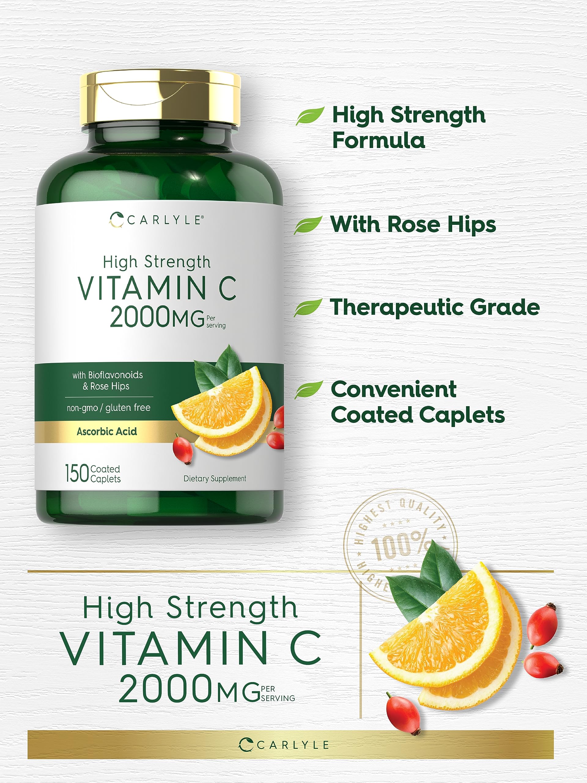 Foto 4 pulgar | Suplemento Carlyle De Vitamina C 2000 Mg Con Rosa Mosqueta 150 Cápsulas - Venta Internacional.