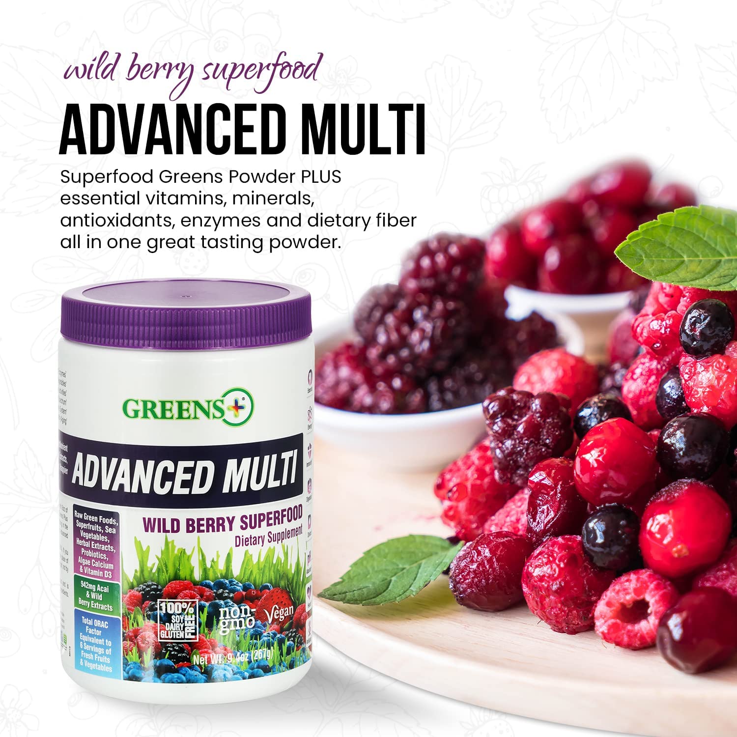 Foto 4 pulgar | Suplemento Greens+ Advanced Multi Wild Berry 275 Ml - Venta Internacional.