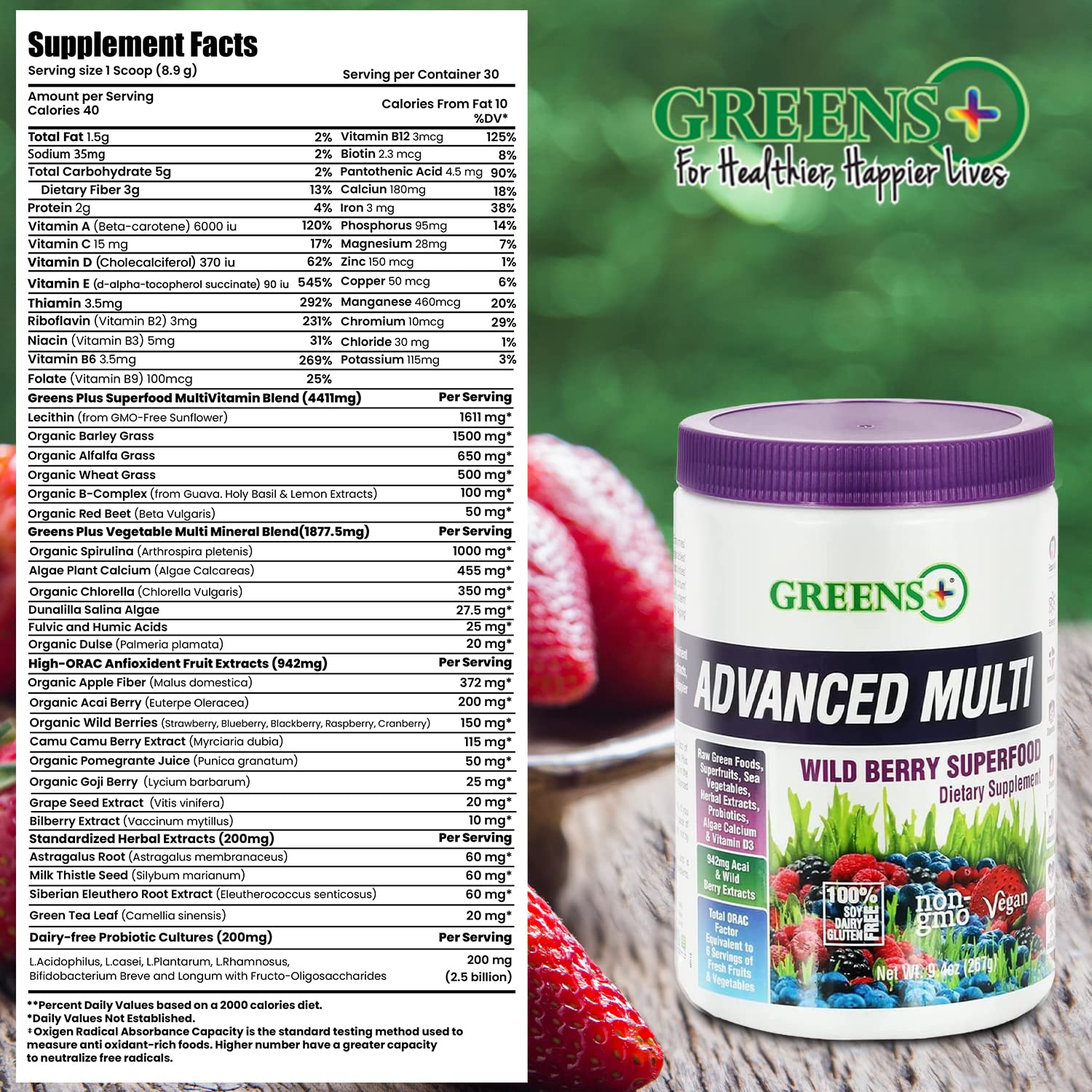 Foto 6 pulgar | Suplemento Greens+ Advanced Multi Wild Berry 275 Ml - Venta Internacional.