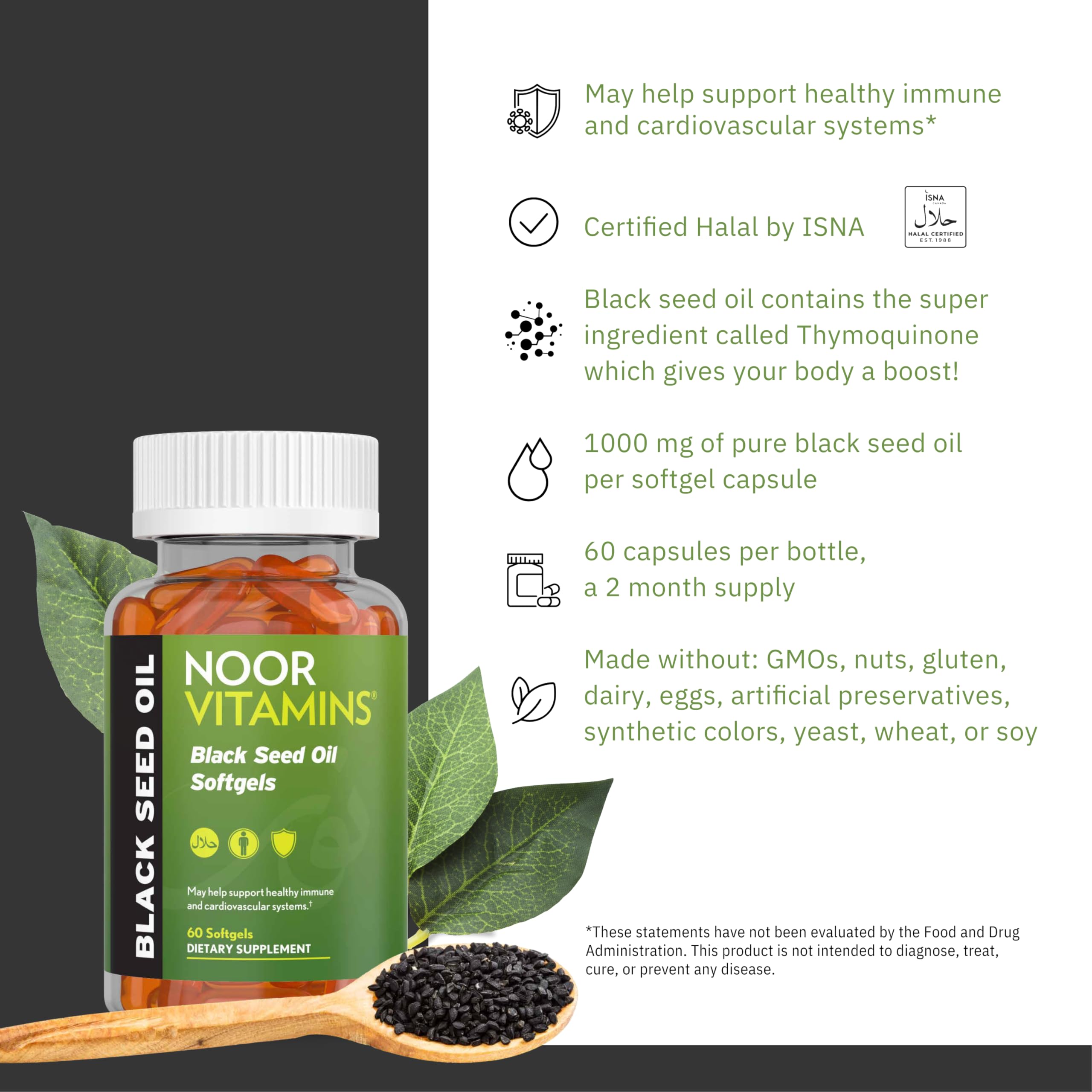 Foto 4 pulgar | Suplemento Noor Vitamins, Aceite Halal De Semillas Negras, 1000 Mg, 60 Cápsulas - Venta Internacional.