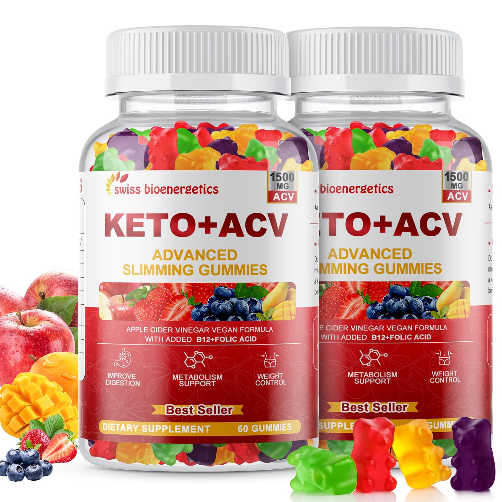 Foto 2 pulgar | Gomitas De Vinagre De Sidra De Manzana Cetogénicas De 1500 Mg Para Adultos (paquete De 2) - Venta Internacional.