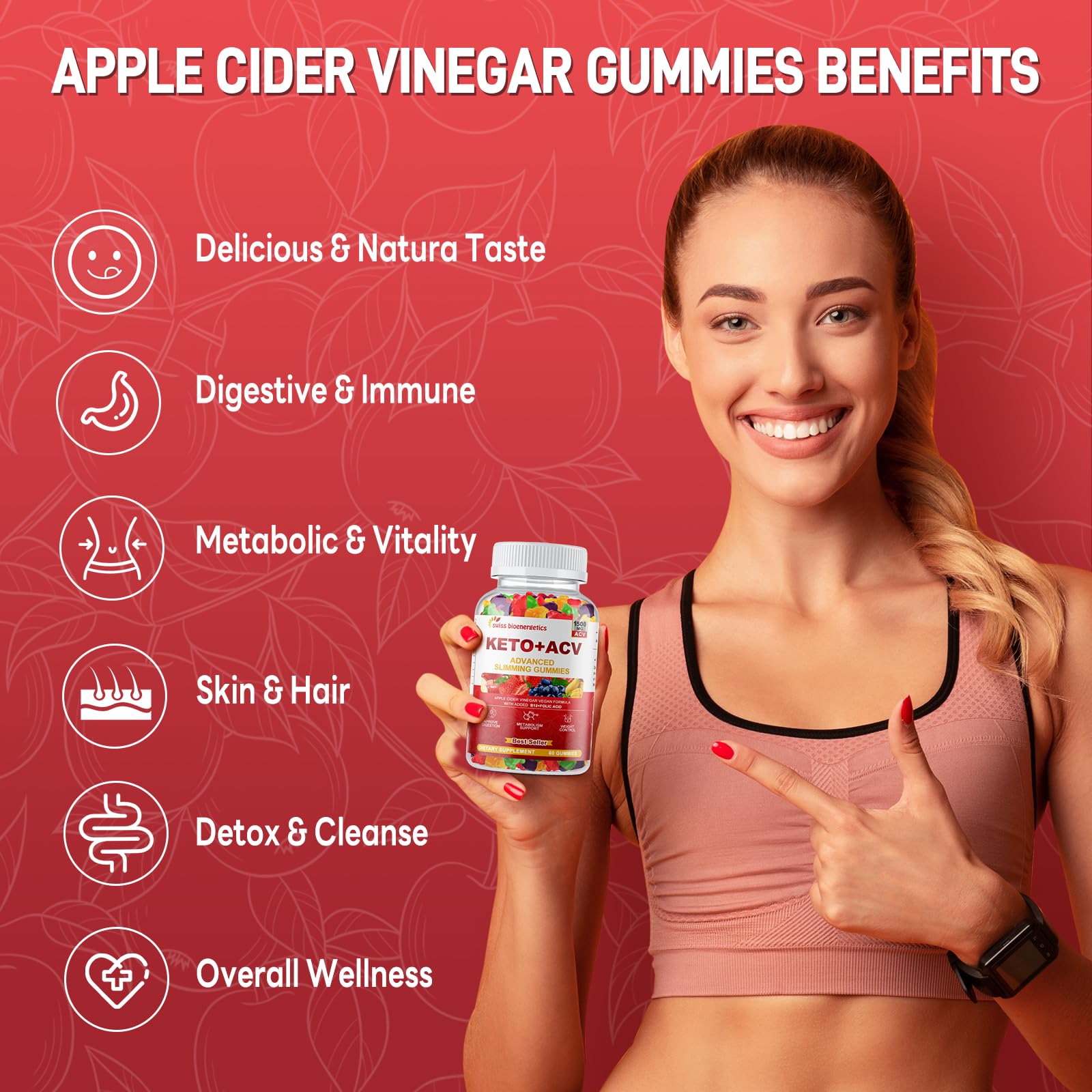 Foto 7 pulgar | Gomitas De Vinagre De Sidra De Manzana Cetogénicas De 1500 Mg Para Adultos (paquete De 2) - Venta Internacional.