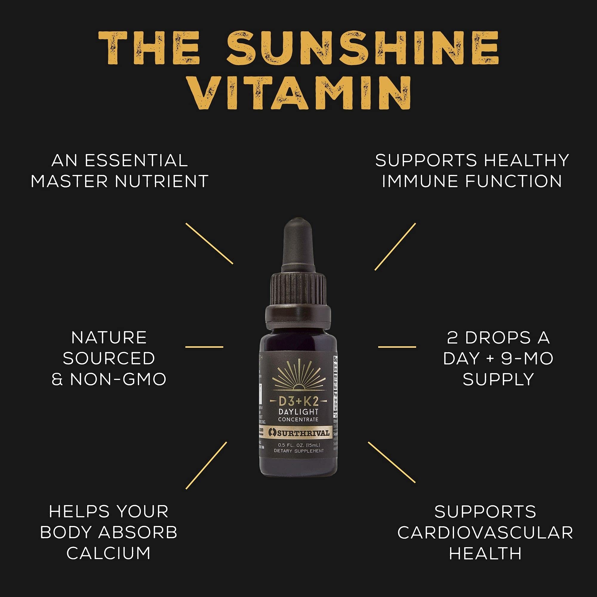 Foto 3 pulgar | Suplemento Surthrival Vitamin D3+k2 Daylight Concentrate - Venta Internacional.