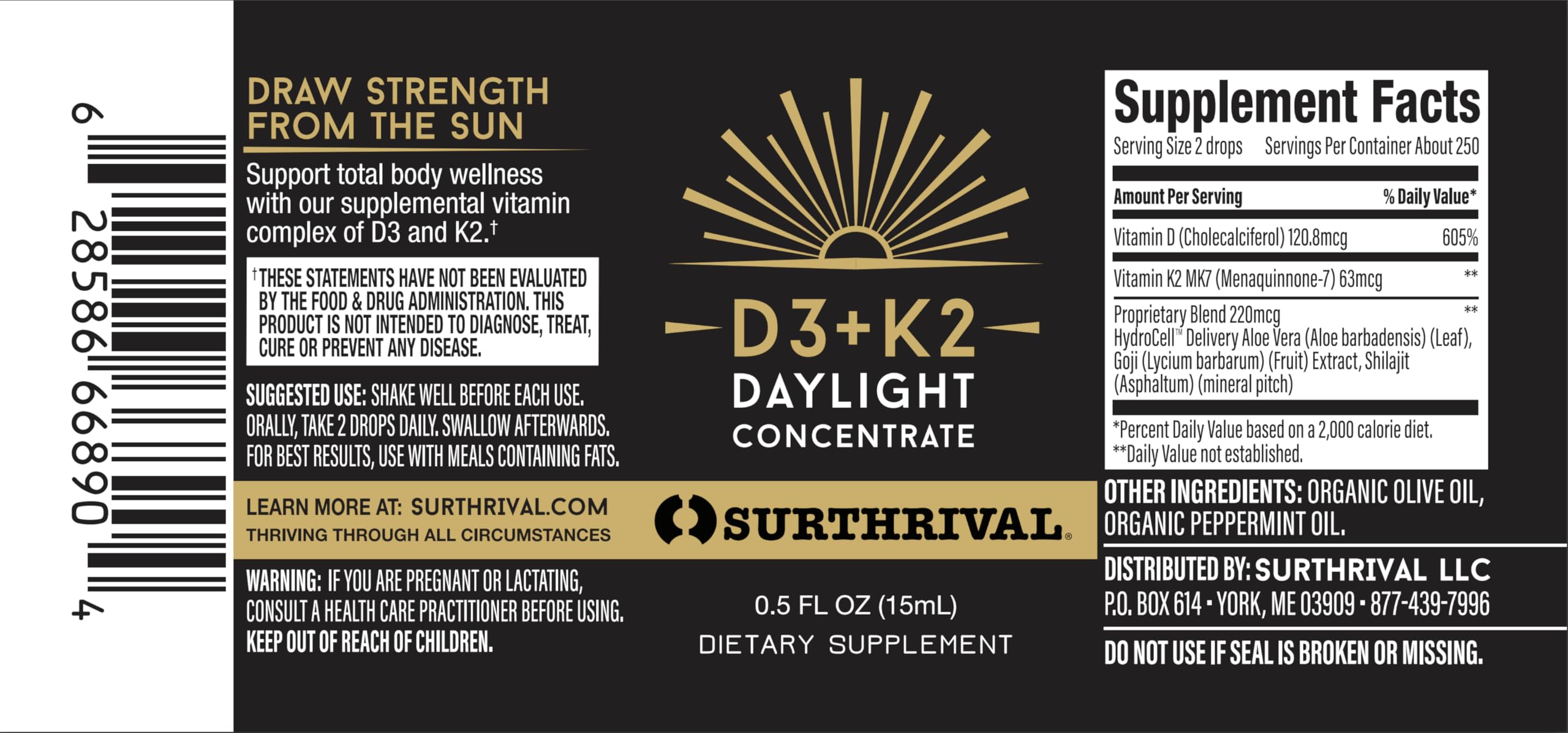 Foto 6 pulgar | Suplemento Surthrival Vitamin D3+k2 Daylight Concentrate - Venta Internacional.