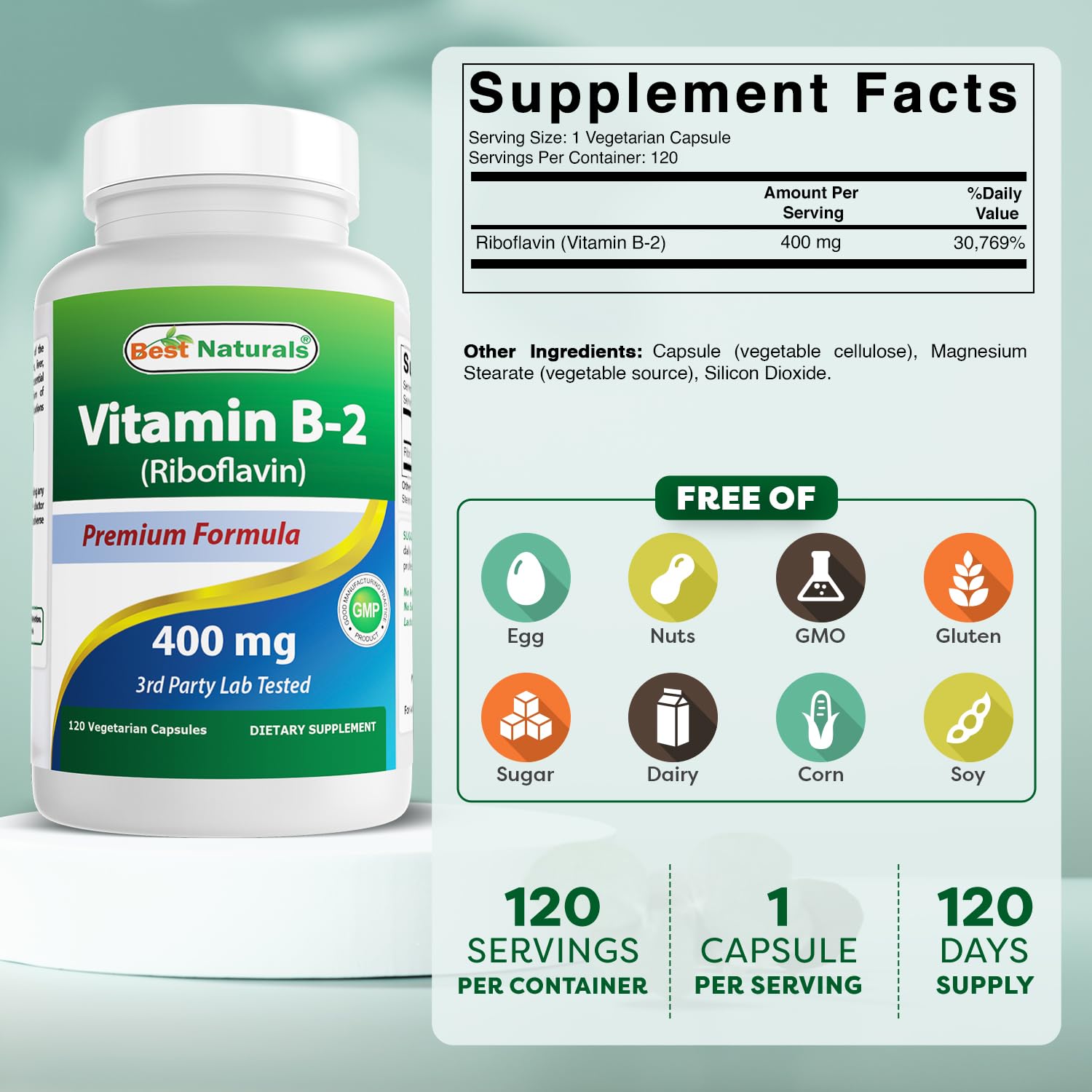 Foto 3 pulgar | Suplemento Best Naturals De Vitamina B2 (riboflavina) 400 Mg 120 Cápsulas - Venta Internacional.
