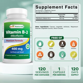 Foto 2 | Suplemento Best Naturals De Vitamina B2 (riboflavina) 400 Mg 120 Cápsulas - Venta Internacional.