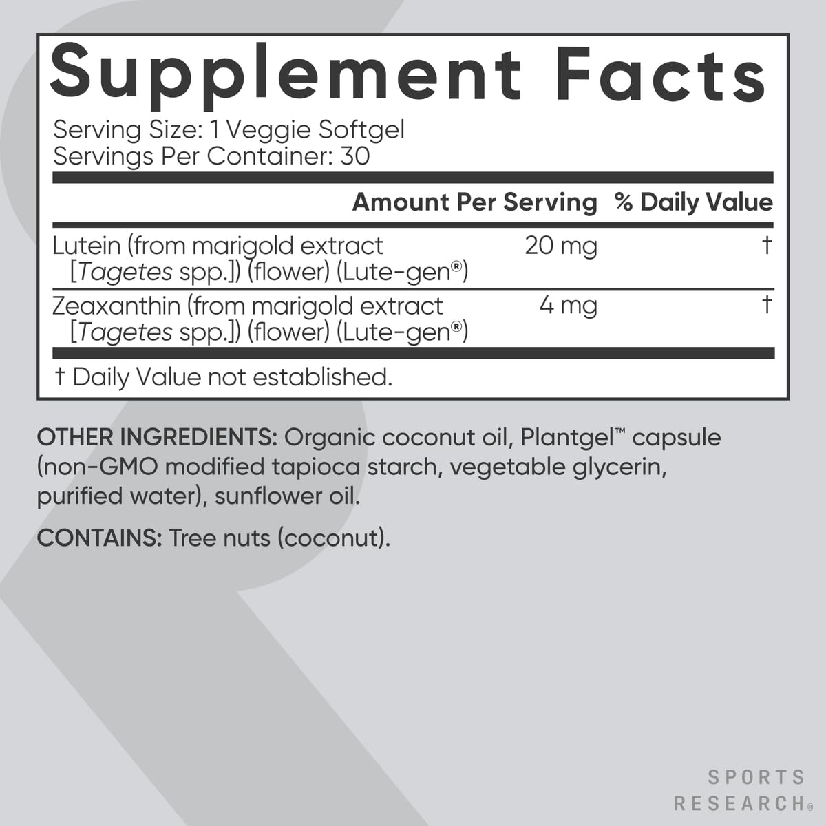Foto 7 pulgar | Suplemento De Luteína Vegana Sports Research 20 Mg Con Zeaxantina - Venta Internacional.