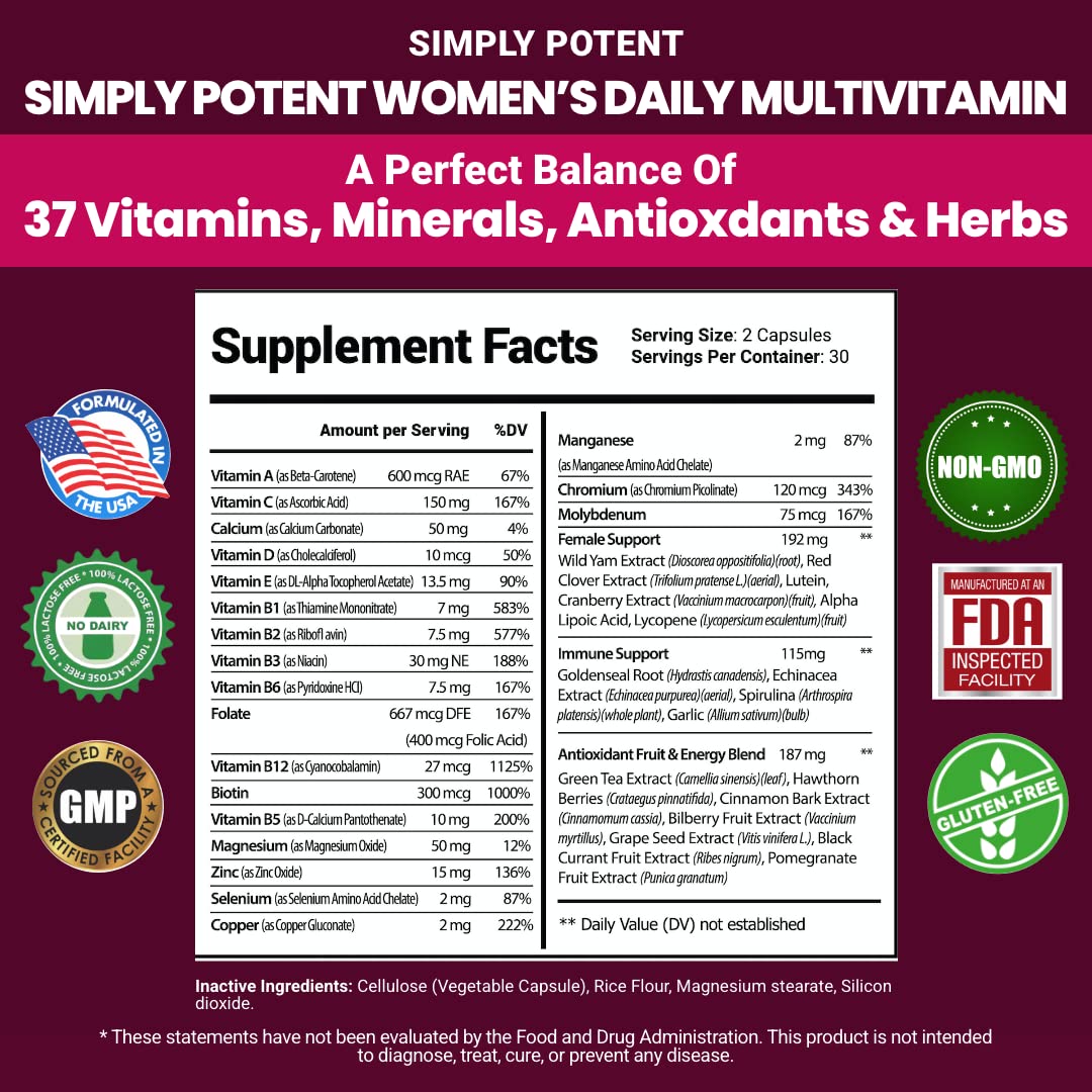 Foto 4 pulgar | Multivitamínico Simplemente Potente Para Mujeres Con 37 Vitaminas Y Minerales - Venta Internacional.