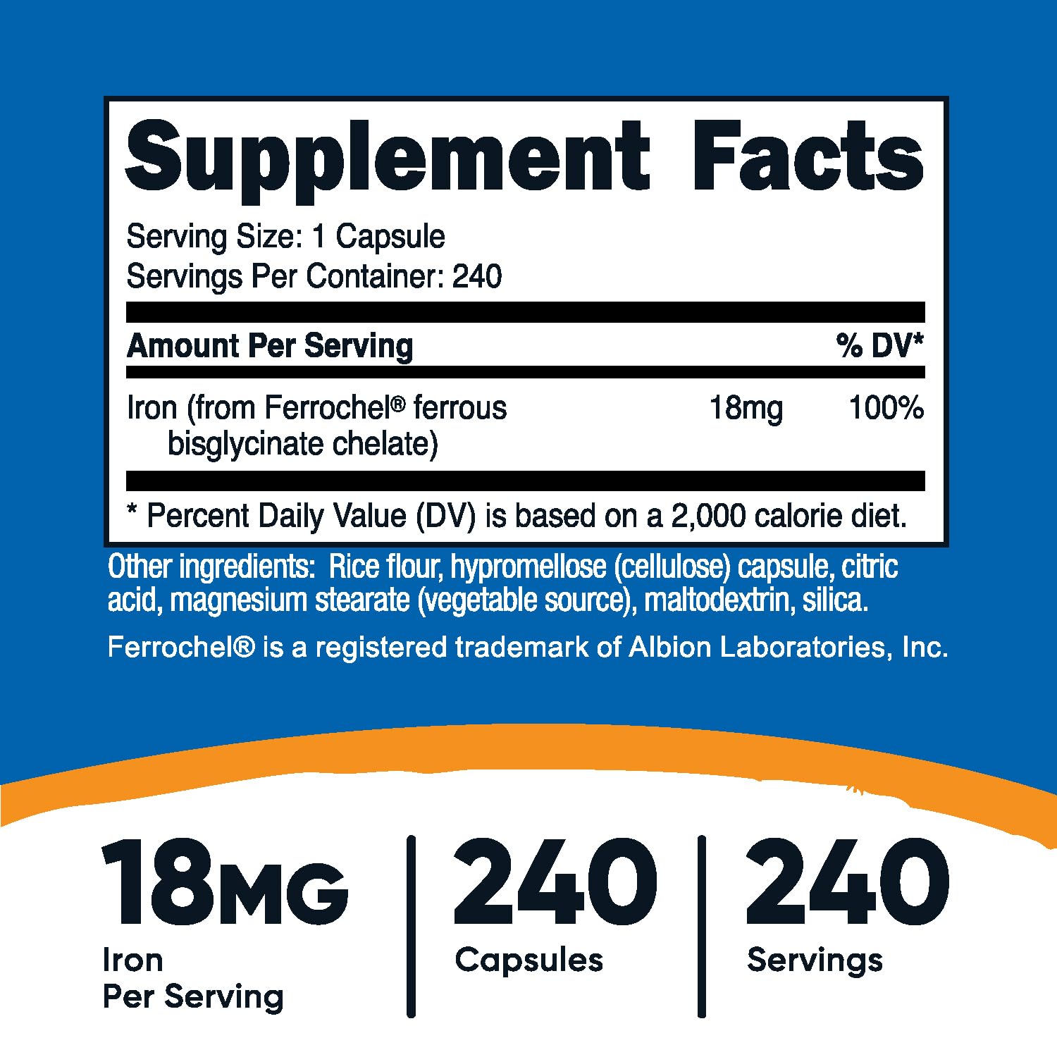 Foto 2 | Suplemento De Hierro Nutricost Quelated Iron 18 Mg 240 Cápsulas - Venta Internacional.