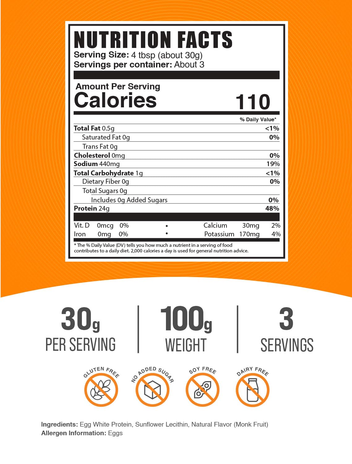 Foto 2 | Proteína De Clara De Huevo En Polvo Bulksupplements.com 100g - Venta Internacional.