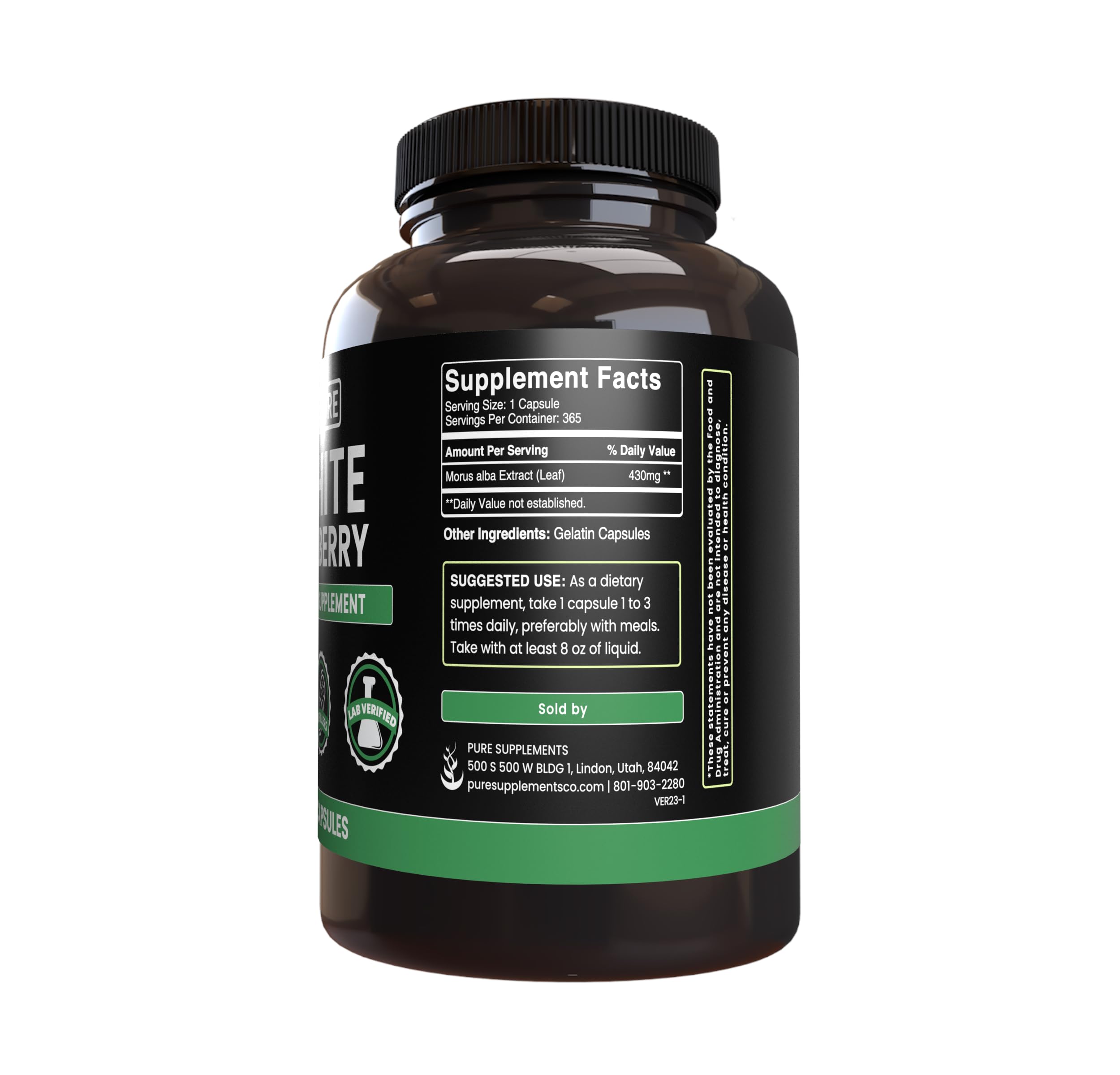 Foto 3 | Suplemento Pure Original Ingredients White Mulberry 365 Cápsulas - Venta Internacional.