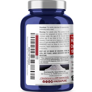 Foto 3 | Suplemento De Óxido De Magnesio Nusapure 1000 Mg 180 Cápsulas Vegetarianas - Venta Internacional.