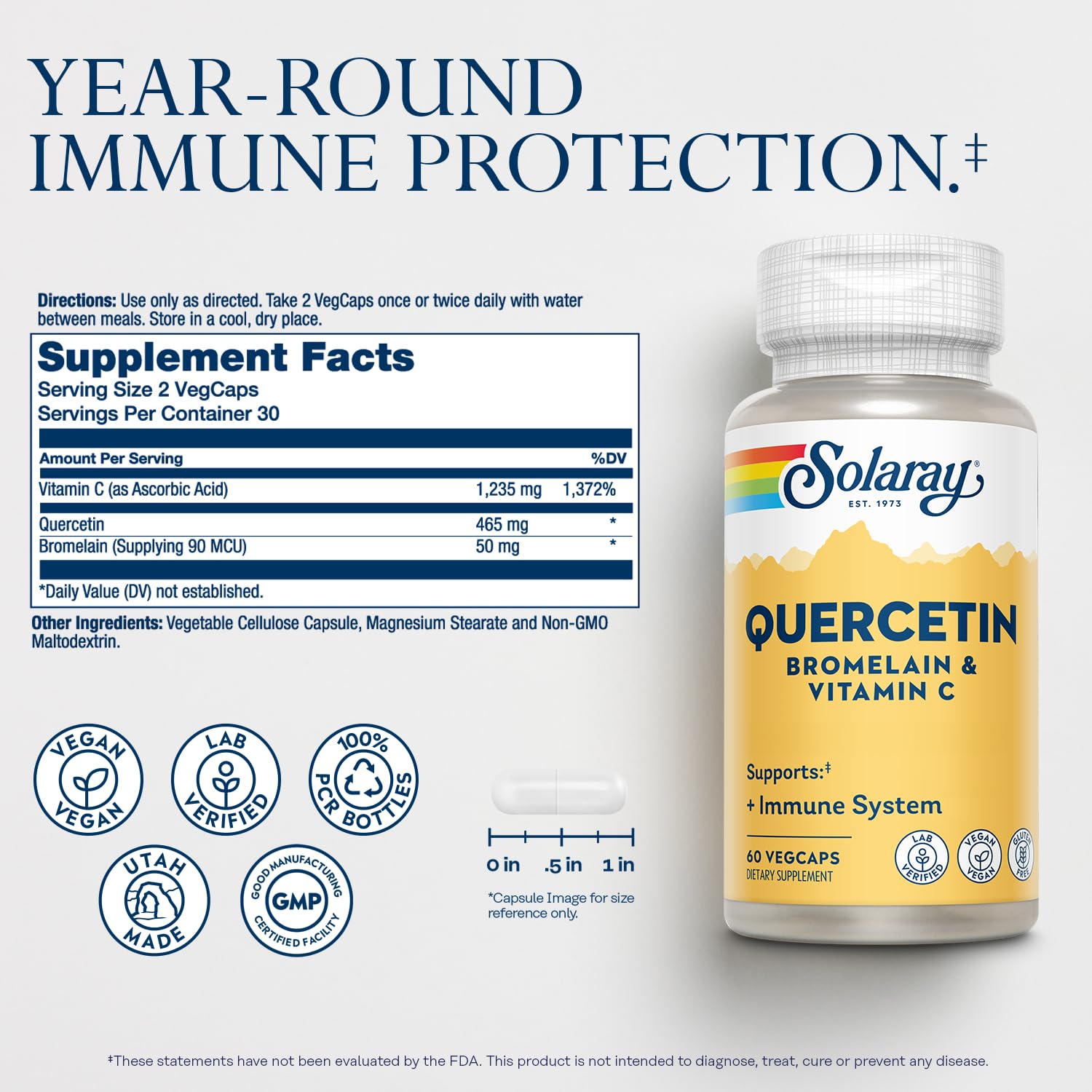Foto 3 pulgar | Suplemento De Quercetina Solaray Con Bromelina Y Vitamina C, 60 Vegetales - Venta Internacional.