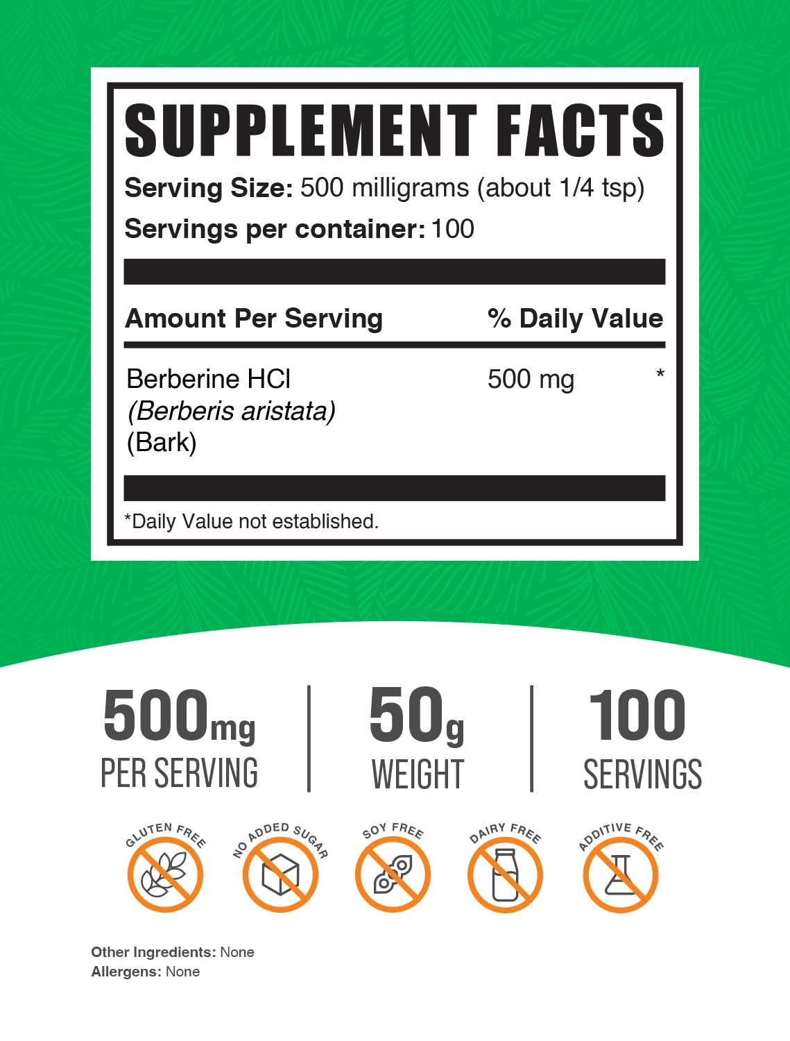 Foto 3 pulgar | Supplement Bulksupplements.com Berberina Hcl En Polvo 50 G - Venta Internacional.