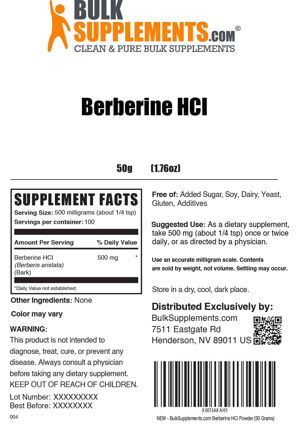 Foto 8 pulgar | Supplement Bulksupplements.com Berberina Hcl En Polvo 50 G - Venta Internacional.