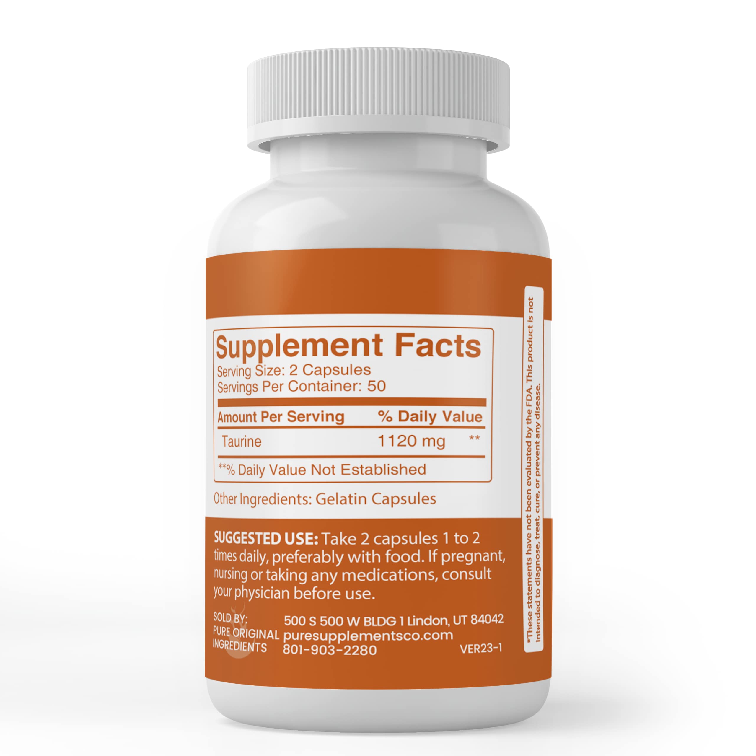 Foto 4 pulgar | Suplemento Dietético Pure Original Ingredients Taurine 100 Cápsulas - Venta Internacional.