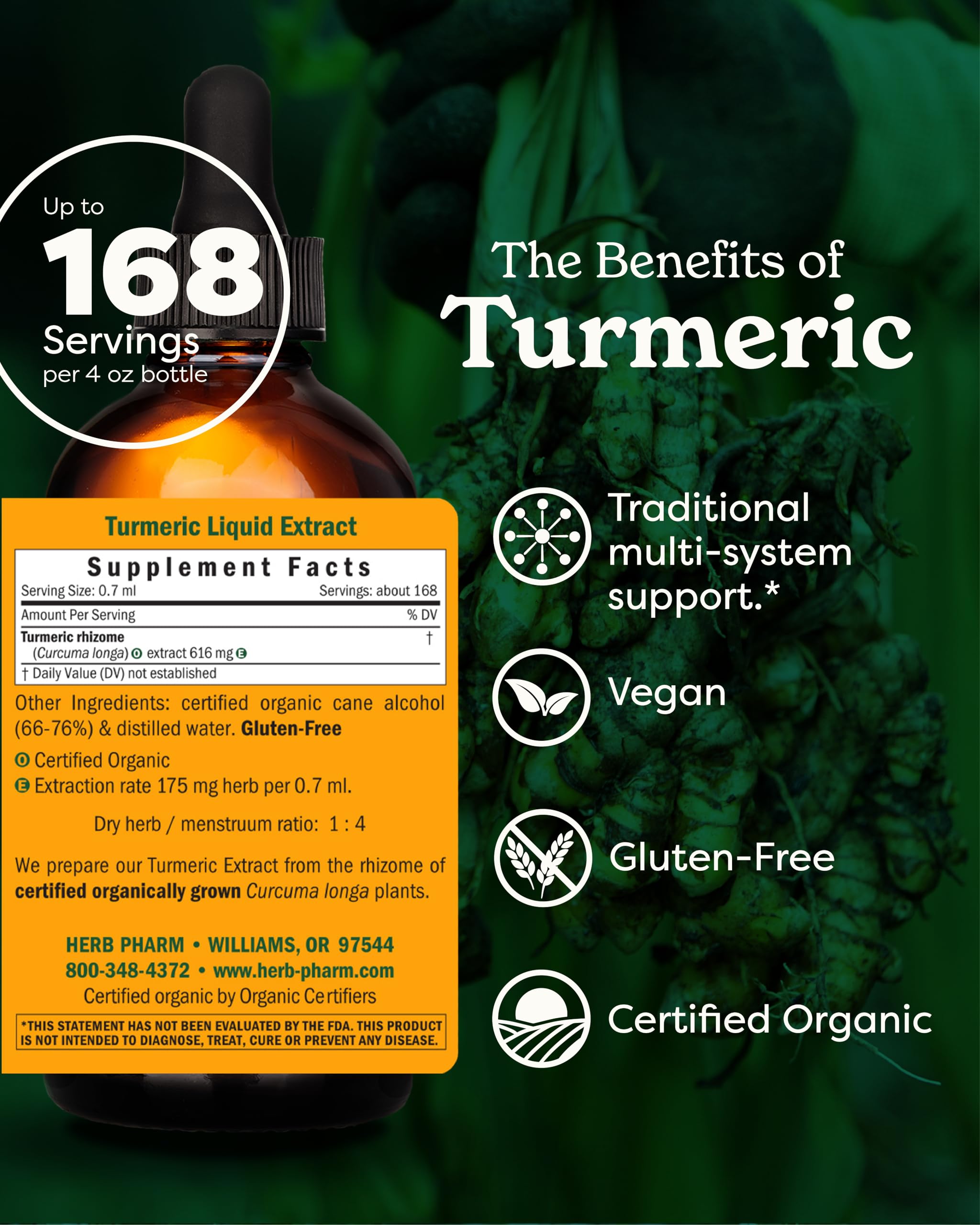 Foto 2 | Extracto Líquido De Raíz De Cúrcuma Orgánico De Herb Pharm, 120 Ml - Venta Internacional.