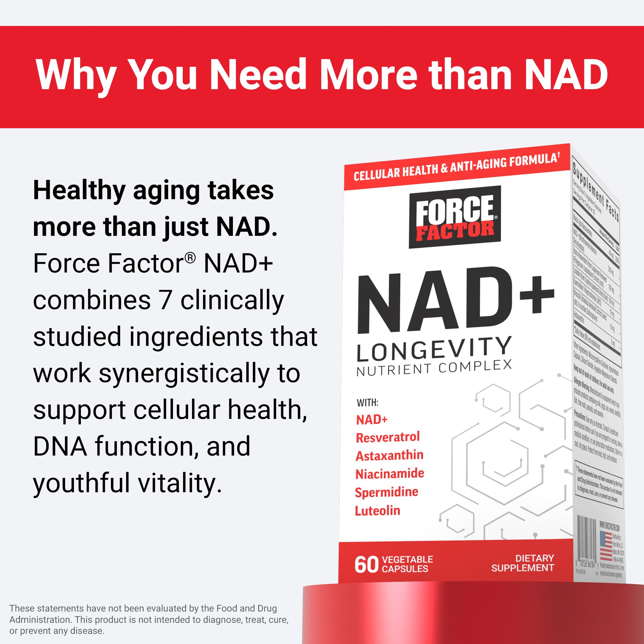 Foto 4 pulgar | Suplemento Force Factor Nad+ Longevity 60 Cápsulas - Venta Internacional.