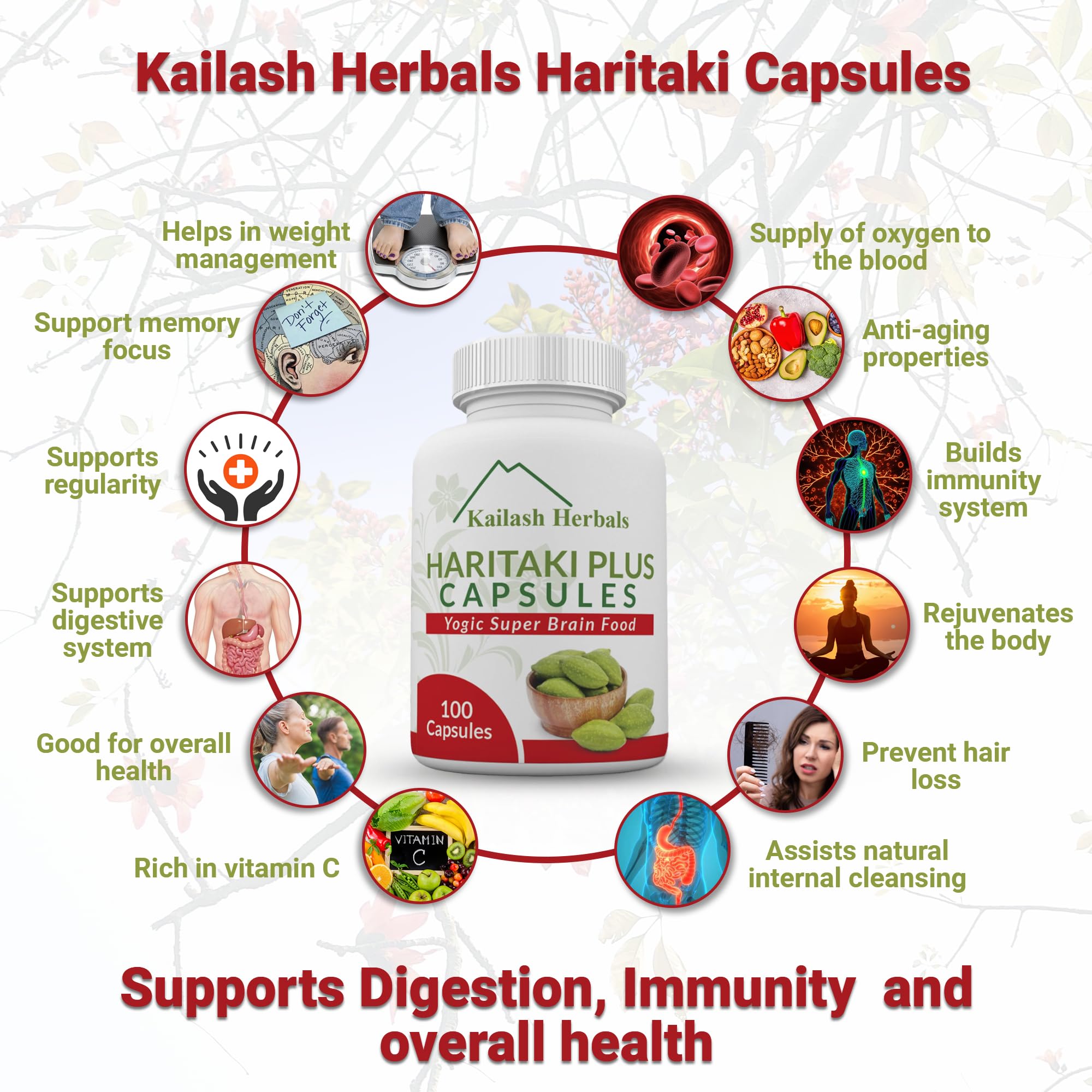 Foto 4 pulgar | Suplemento Kailash Herbals, Cápsulas Orgánicas De Haritaki, 100 - Venta Internacional.