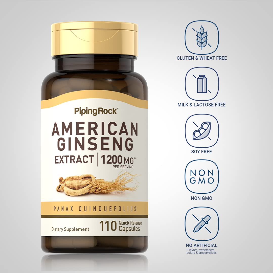 Foto 4 pulgar | Suplemento Piping Rock American Ginseng En Cápsulas De 1200 Mg - Venta Internacional.
