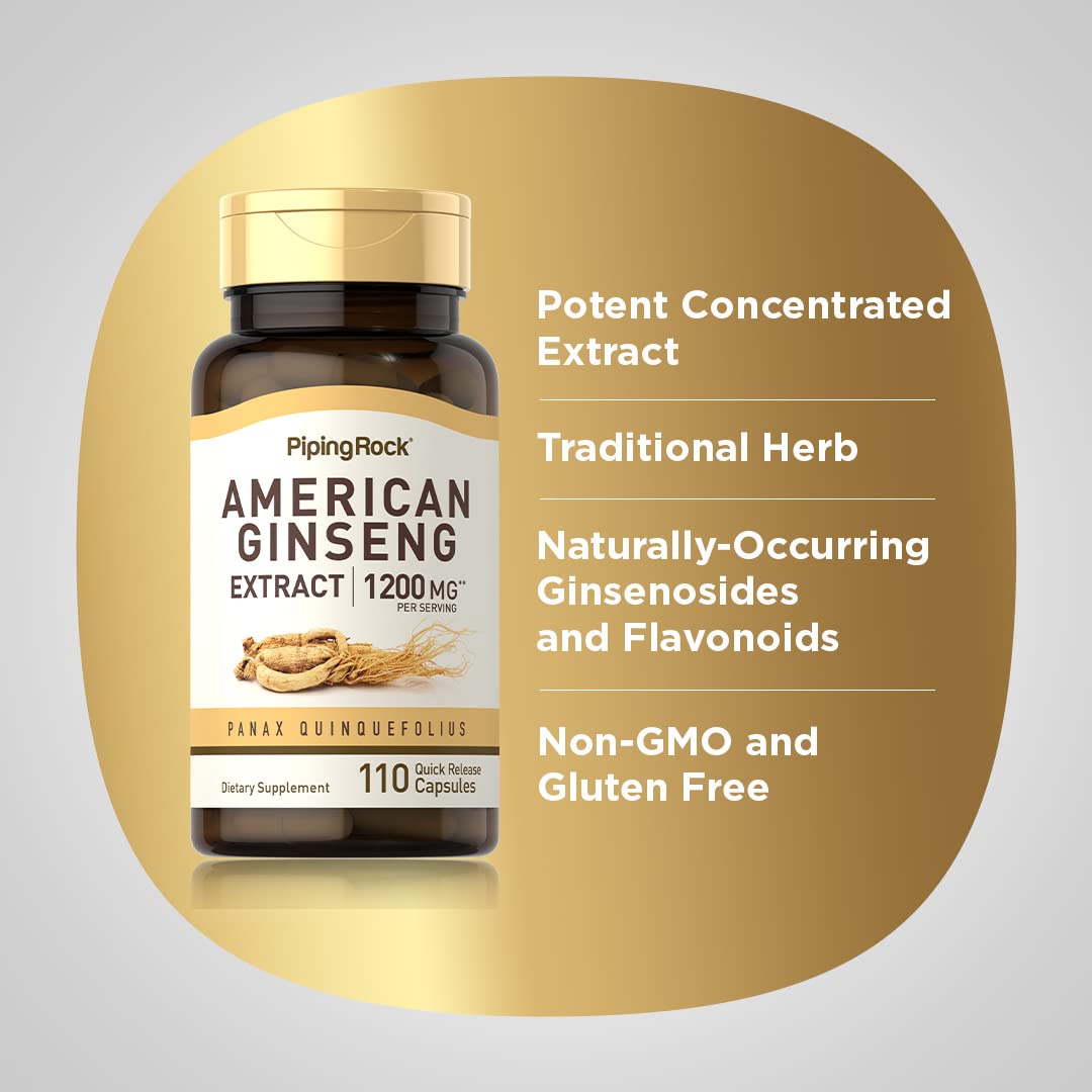Foto 5 pulgar | Suplemento Piping Rock American Ginseng En Cápsulas De 1200 Mg - Venta Internacional.