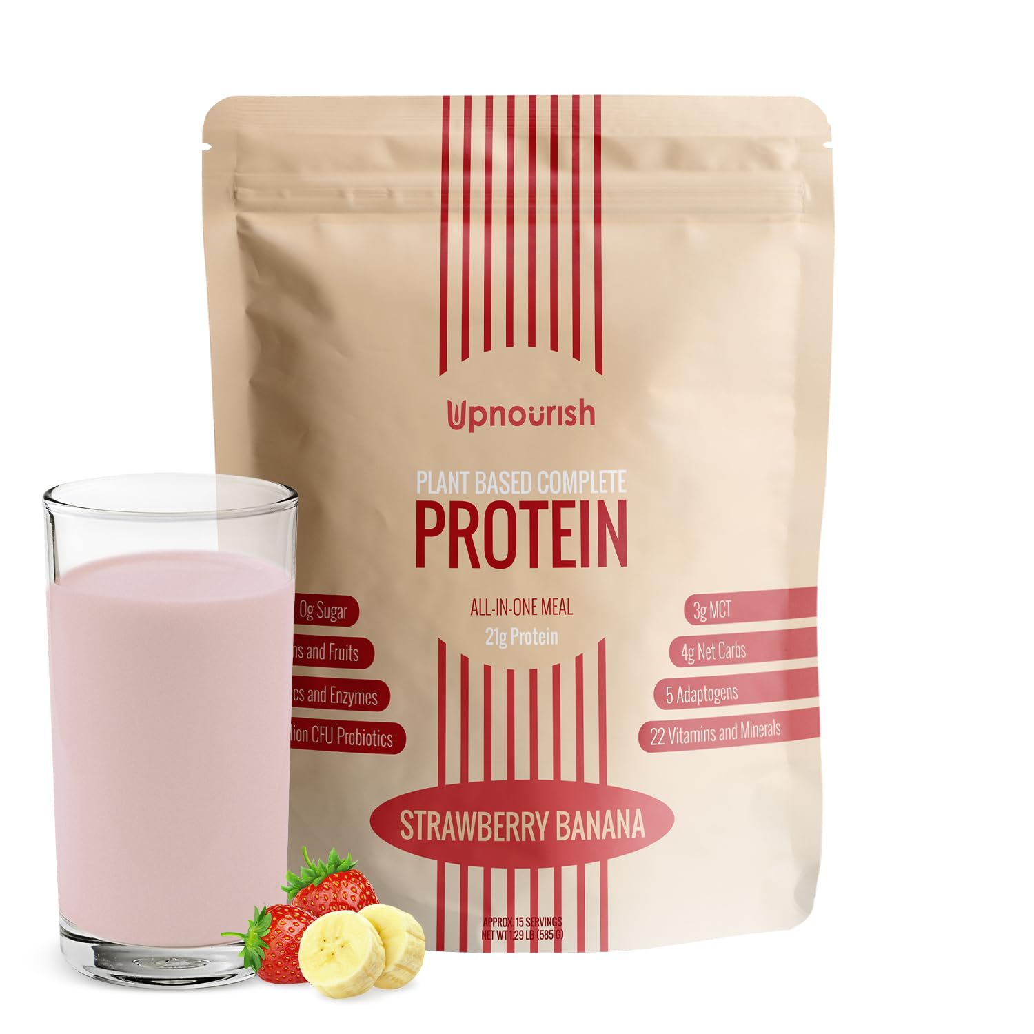 Foto 2 pulgar | Proteína En Polvo Upnourish, Fresa Y Plátano, 15 Porciones, 21 G - Venta Internacional.