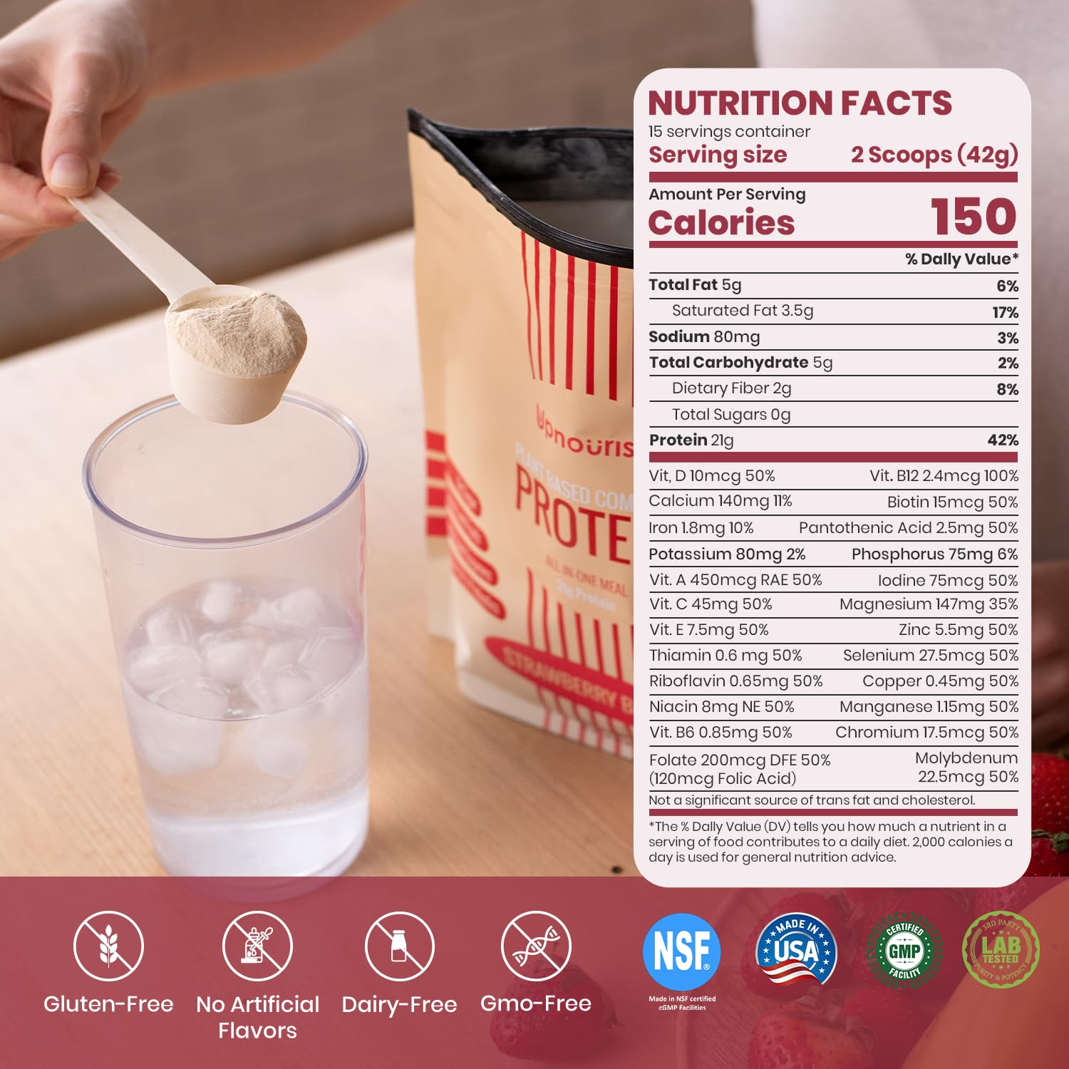 Foto 7 | Proteína En Polvo Upnourish, Fresa Y Plátano, 15 Porciones, 21 G - Venta Internacional.