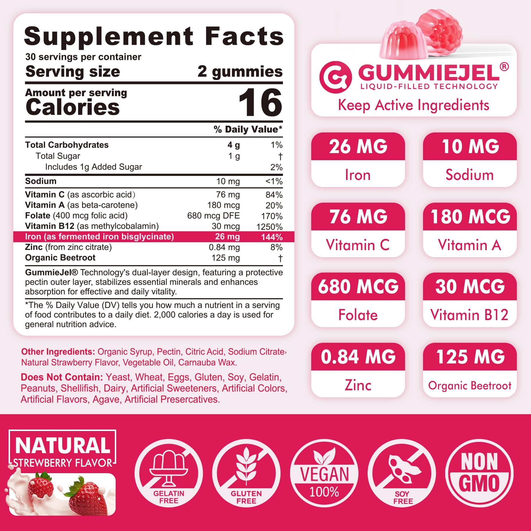 Foto 3 pulgar | Suplemento De Hierro Nextdia Vegan Iron + Gomitas De Raíz De Remolacha 26 Mg - Venta Internacional.