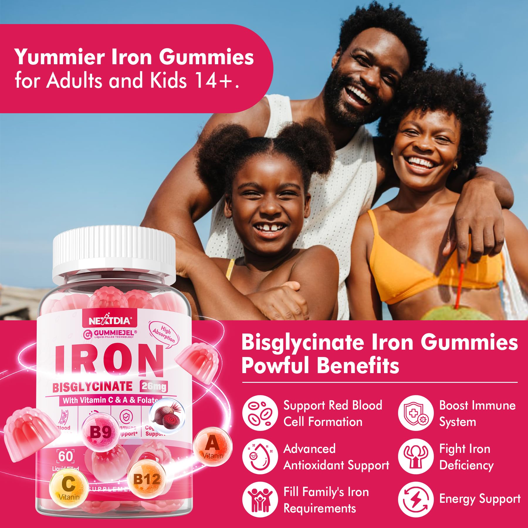 Foto 3 | Suplemento De Hierro Nextdia Vegan Iron + Gomitas De Raíz De Remolacha 26 Mg - Venta Internacional.