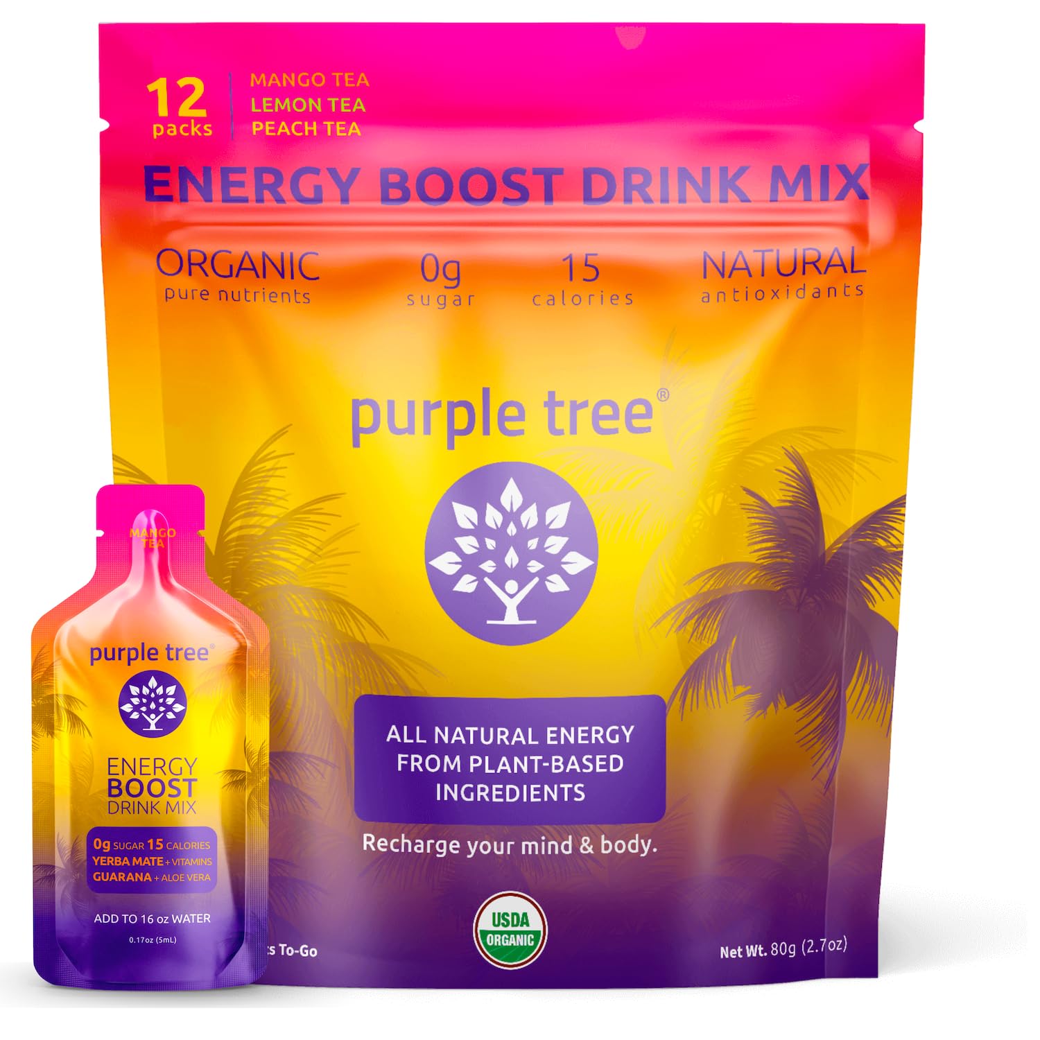 Foto 2 pulgar | Bebida Energética Purple Tree Con Sabor A Té Helado De Limón Orgánico, 12 X 20 M - Venta Internacional.