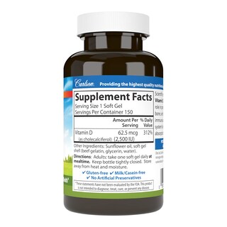 Foto 2 | Suplemento De Vitamina D Carlson D3 2500 Ui 150 Cápsulas Blandas - Venta Internacional.