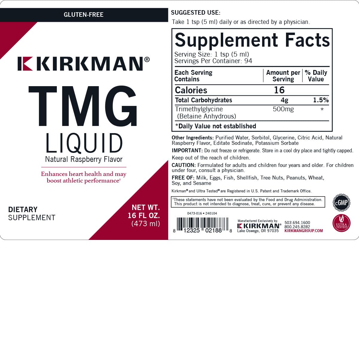 Foto 4 pulgar | Suplemento Kirkman Tmg (trimetilglicina) Líquido 473 Ml - Venta Internacional.