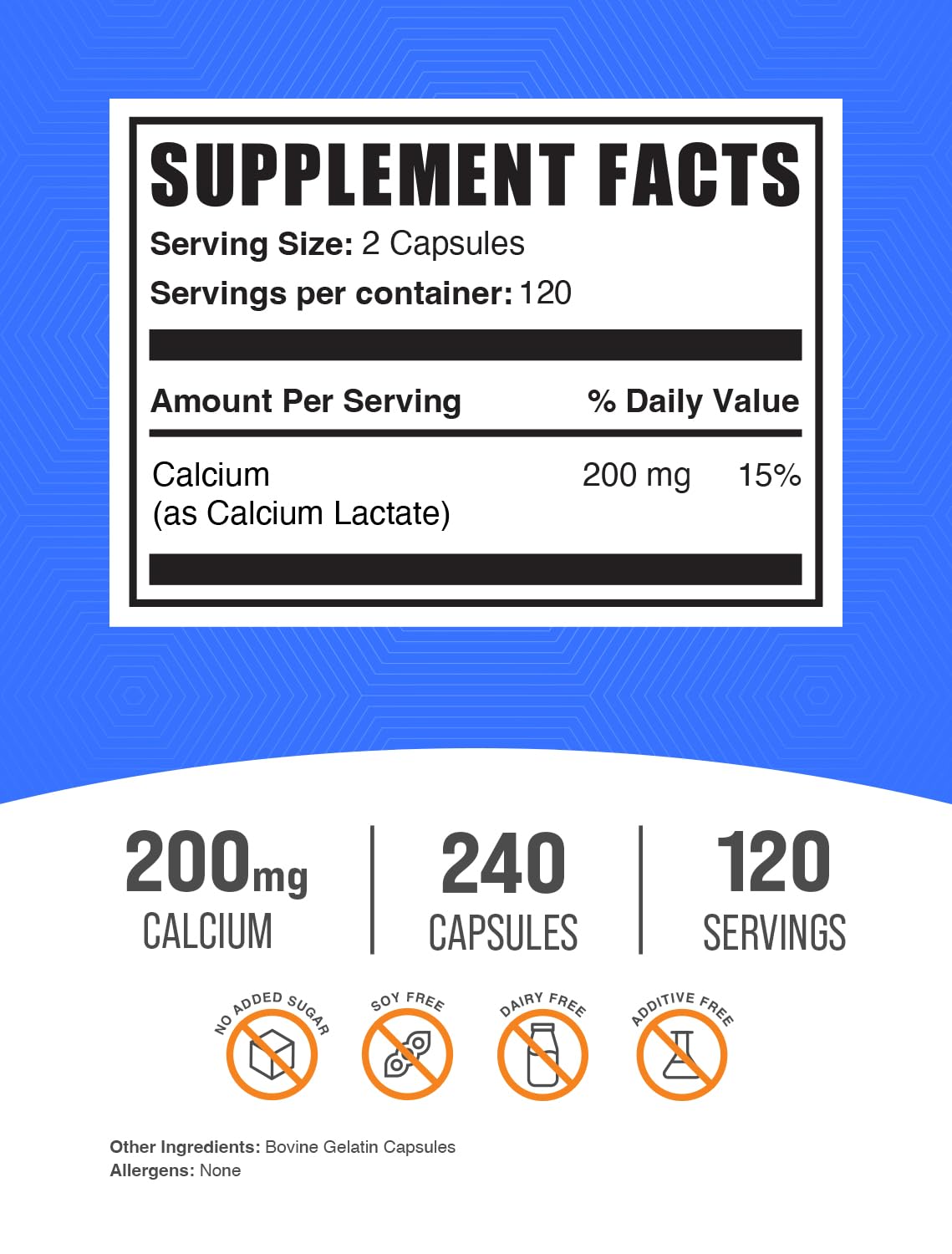 Foto 2 | Suplemento De Lactato De Calcio, Suplementos A Granel, 200 Mg, 240 Cápsulas - Venta Internacional.