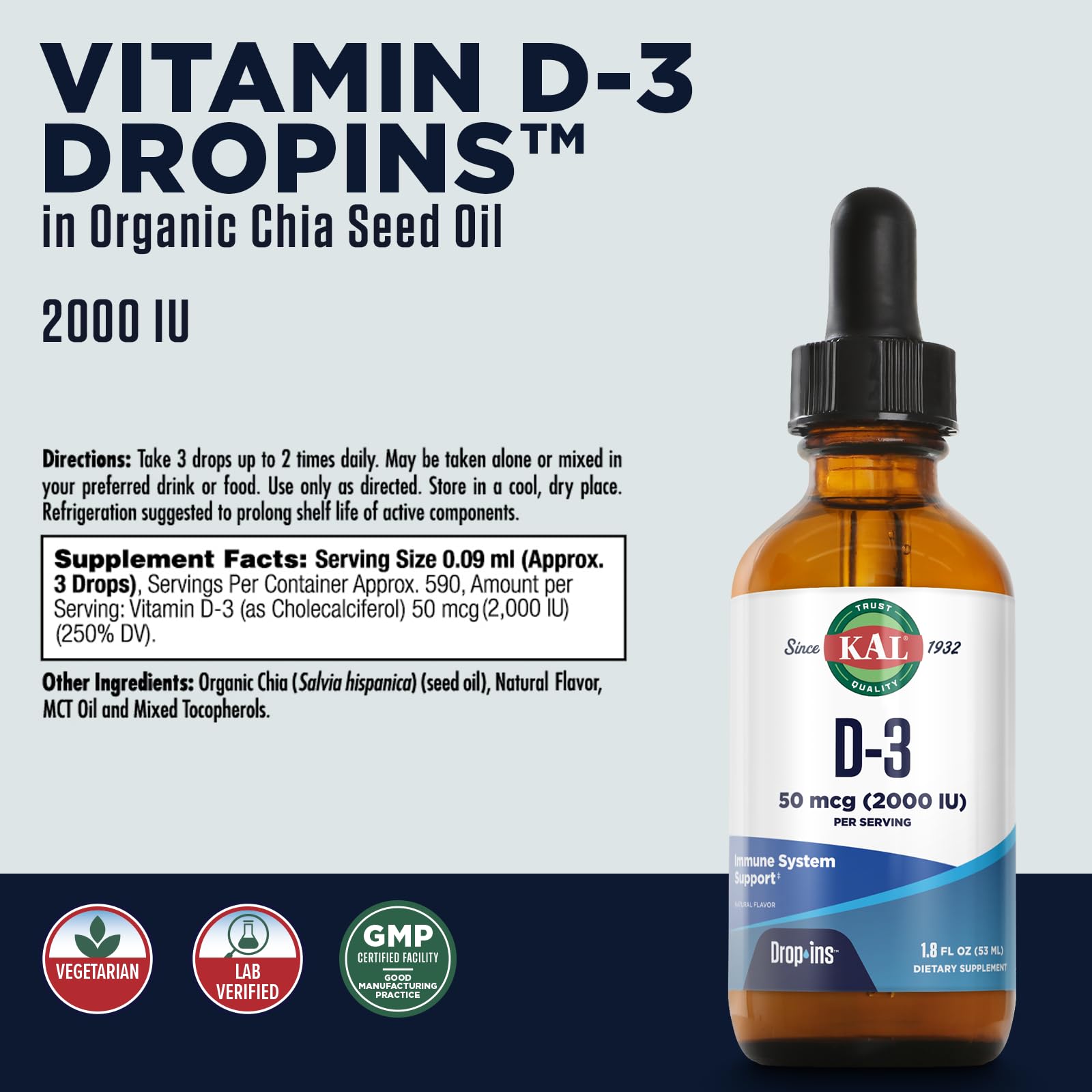 Foto 3 pulgar | Suplemento Kal De Vitamina D3, 2000 Ui (50 Mcg), Gotas, 60 Ml - Venta Internacional.