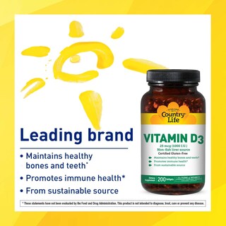 Foto 4 | Suplemento Country Life Vitamina D3, 1000 Ui, Cápsulas Blandas, 200 Unidades - Venta Internacional.