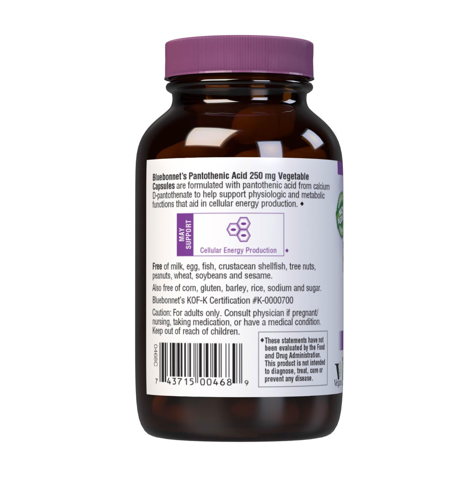 Foto 4 pulgar | Suplemento De Ácido Pantoténico Bluebonnet 250 Mg 60 Cápsulas - Venta Internacional.