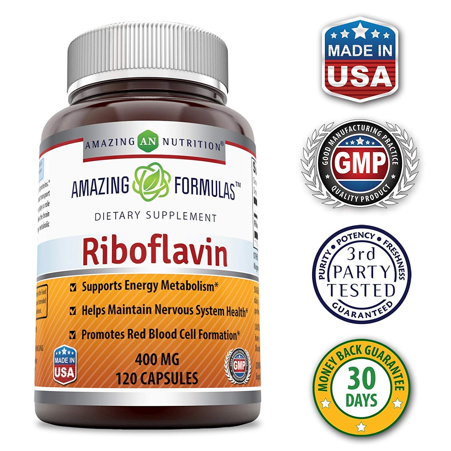 Foto 3 pulgar | Suplemento De Riboflavina De Amazing Formulas, 400 Mg De Vitamina B2 - Venta Internacional.