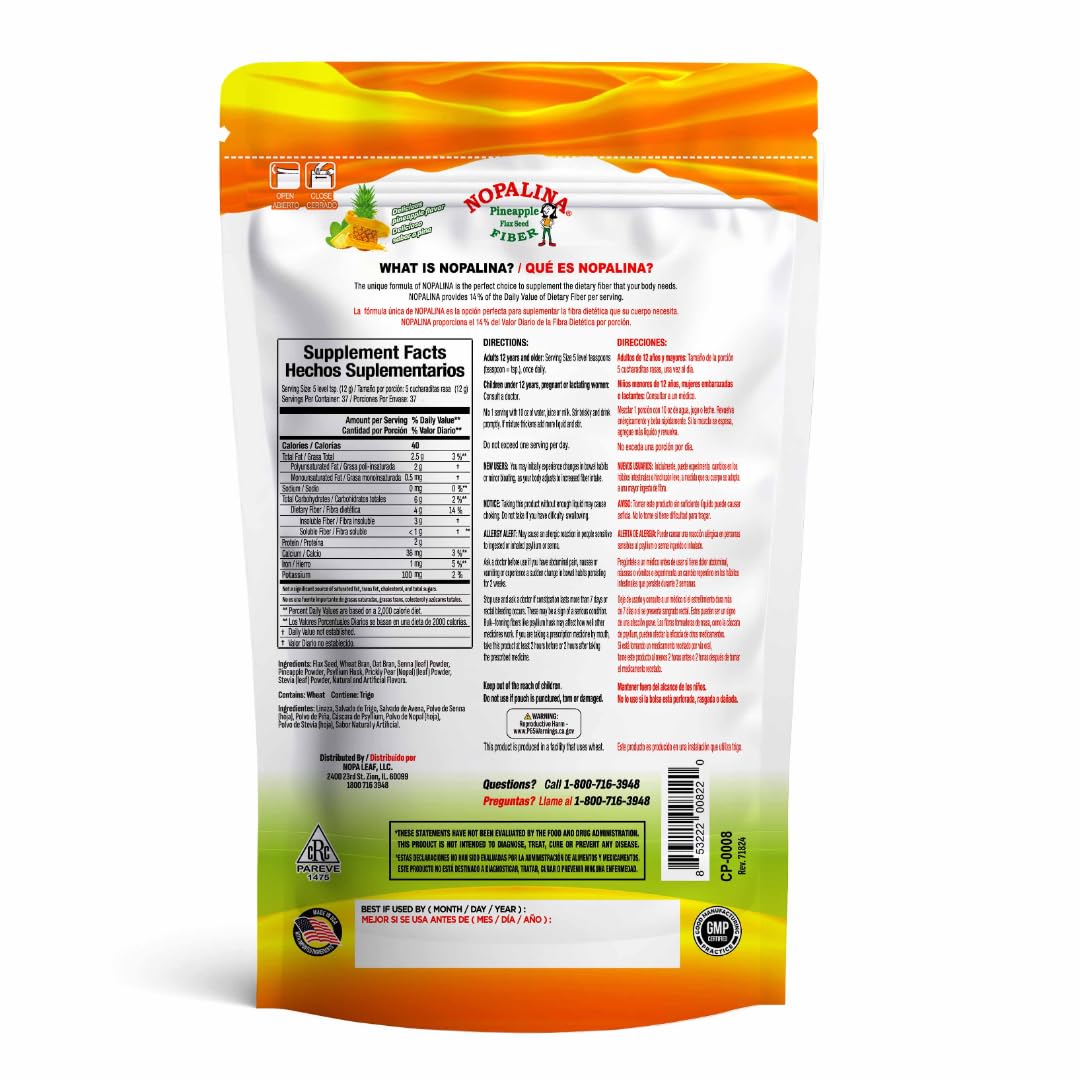 Foto 3 pulgar | Suplemento Nopalina Colon Detox Fiber, Sabor A Piña, 454 G - Venta Internacional.