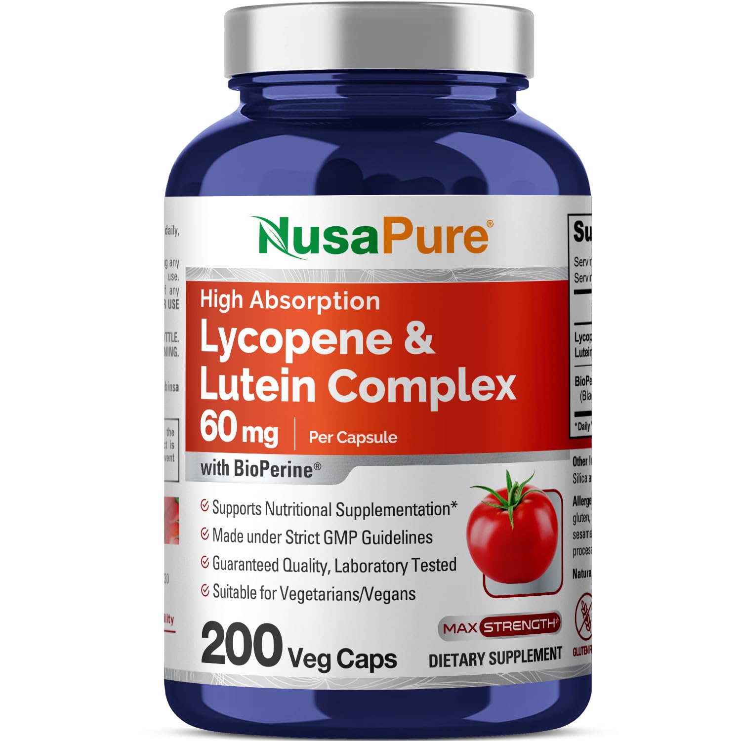 Foto 2 pulgar | Suplemento Del Complejo De Licopeno Y Luteína Nusapure 60 Mg 200 Cápsulas - Venta Internacional.