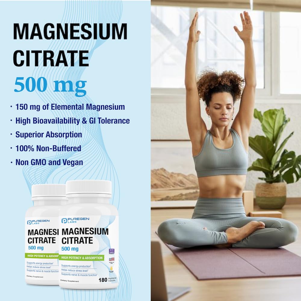 Foto 5 | Suplemento De Citrato De Magnesio Puregen Labs 500 Mg 180 Cápsulas - Venta Internacional.