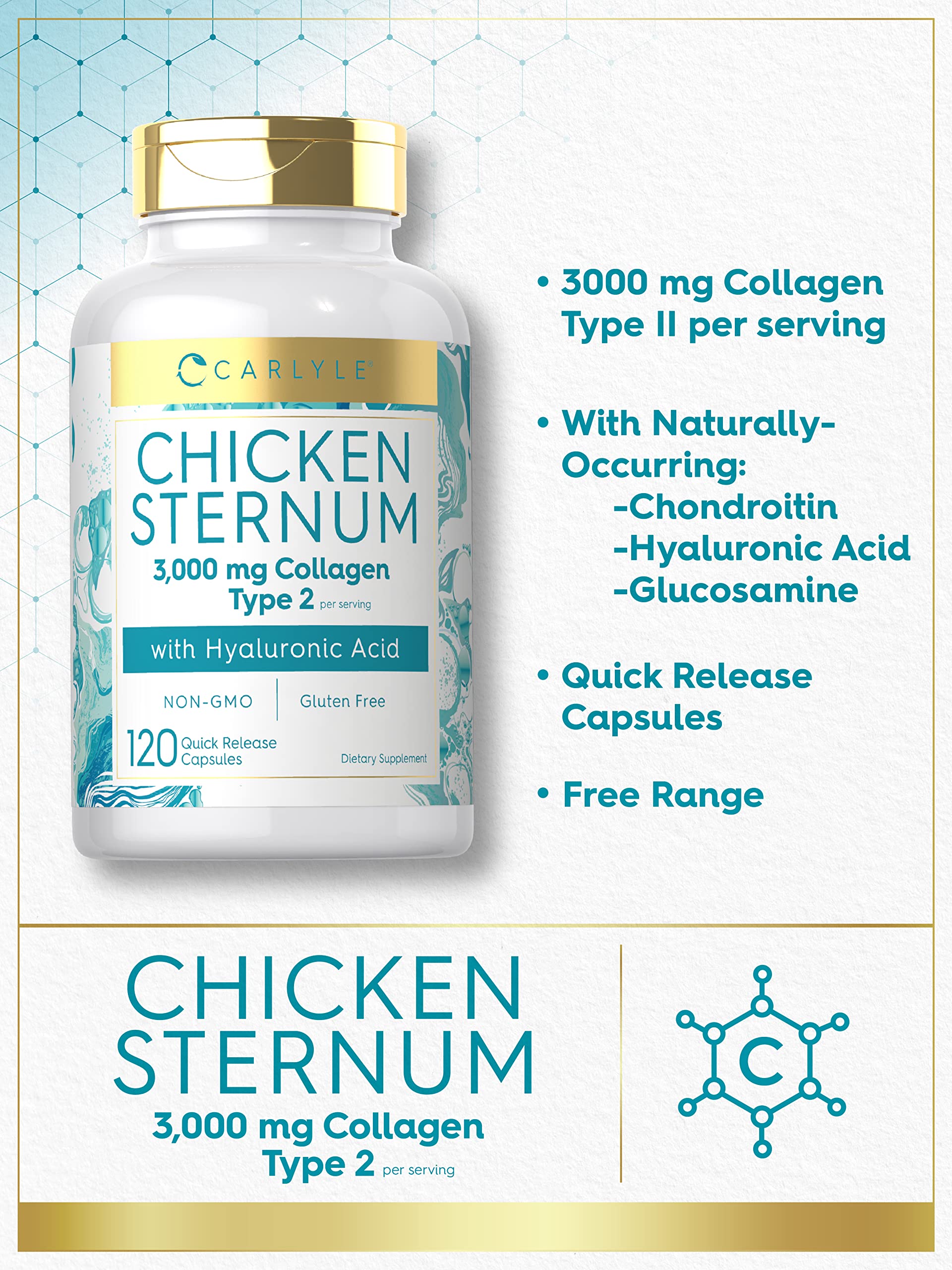 Foto 3 | Suplemento De Colágeno Tipo Ii De Esternón De Pollo Carlyle 3000 Mg - Venta Internacional.