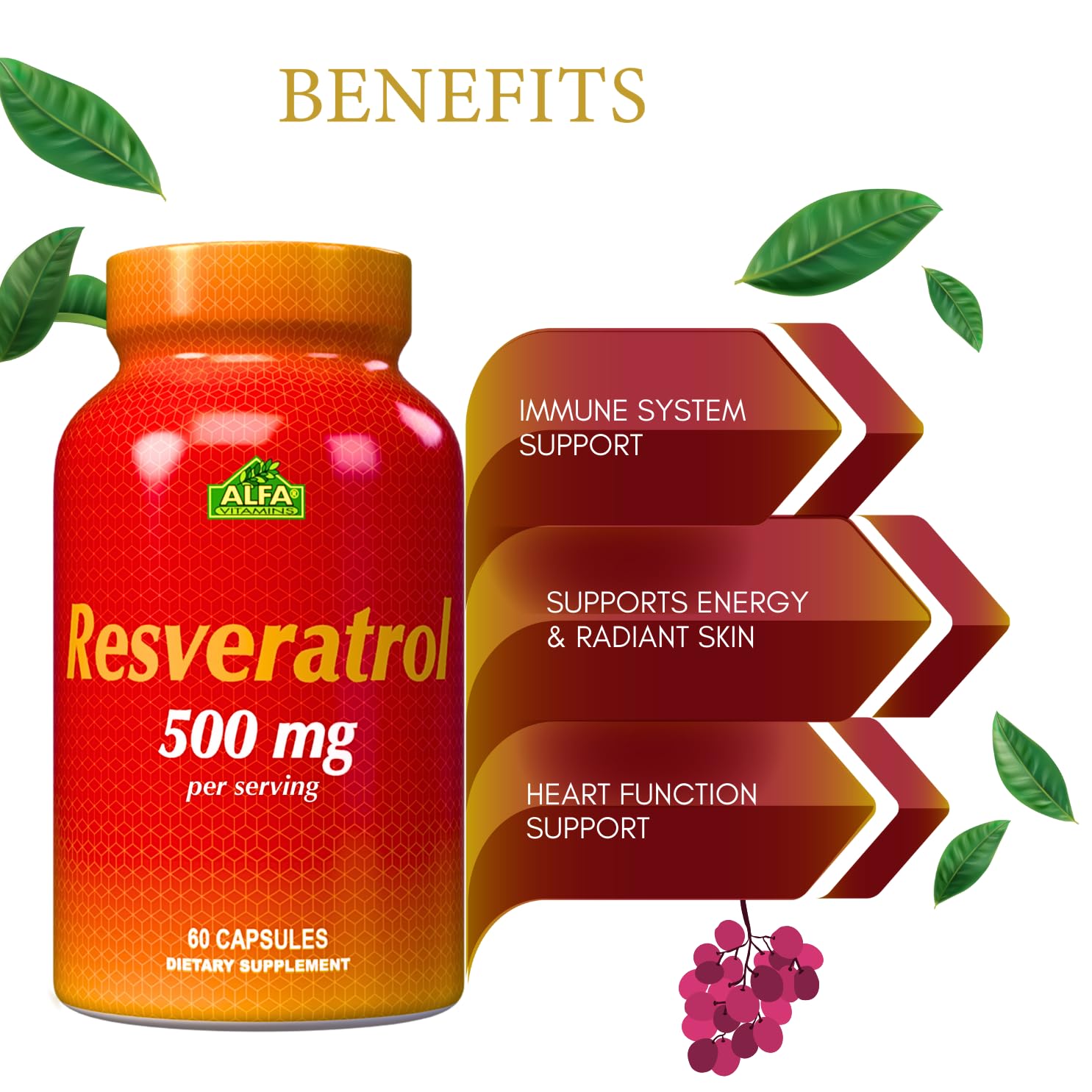 Foto 5 pulgar | Suplemento Alfa Vitamins Resveratrol 1000 Mg 60 Cápsulas - Venta Internacional.